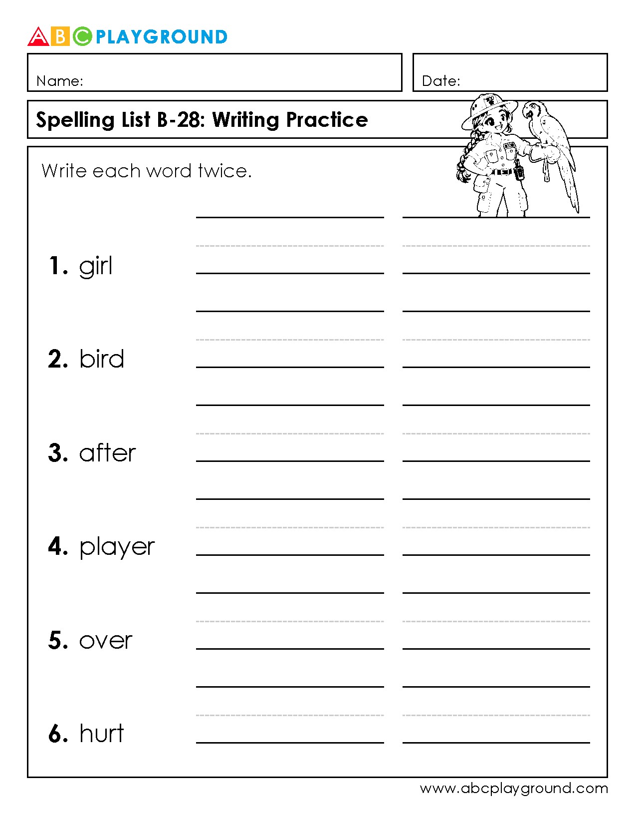 Spelling Writing Practice with Common Vocabulary Words