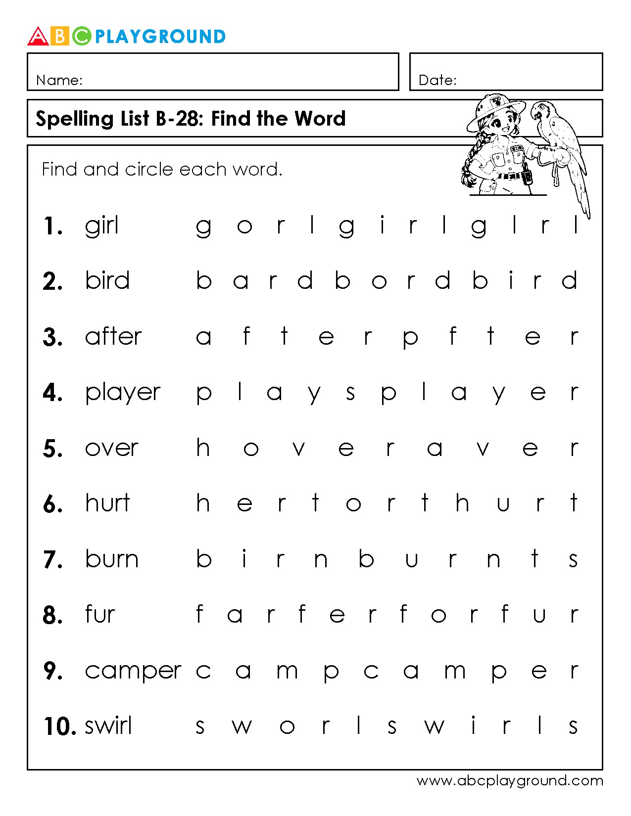 Spelling Practice: Find and Circle the Word Puzzle