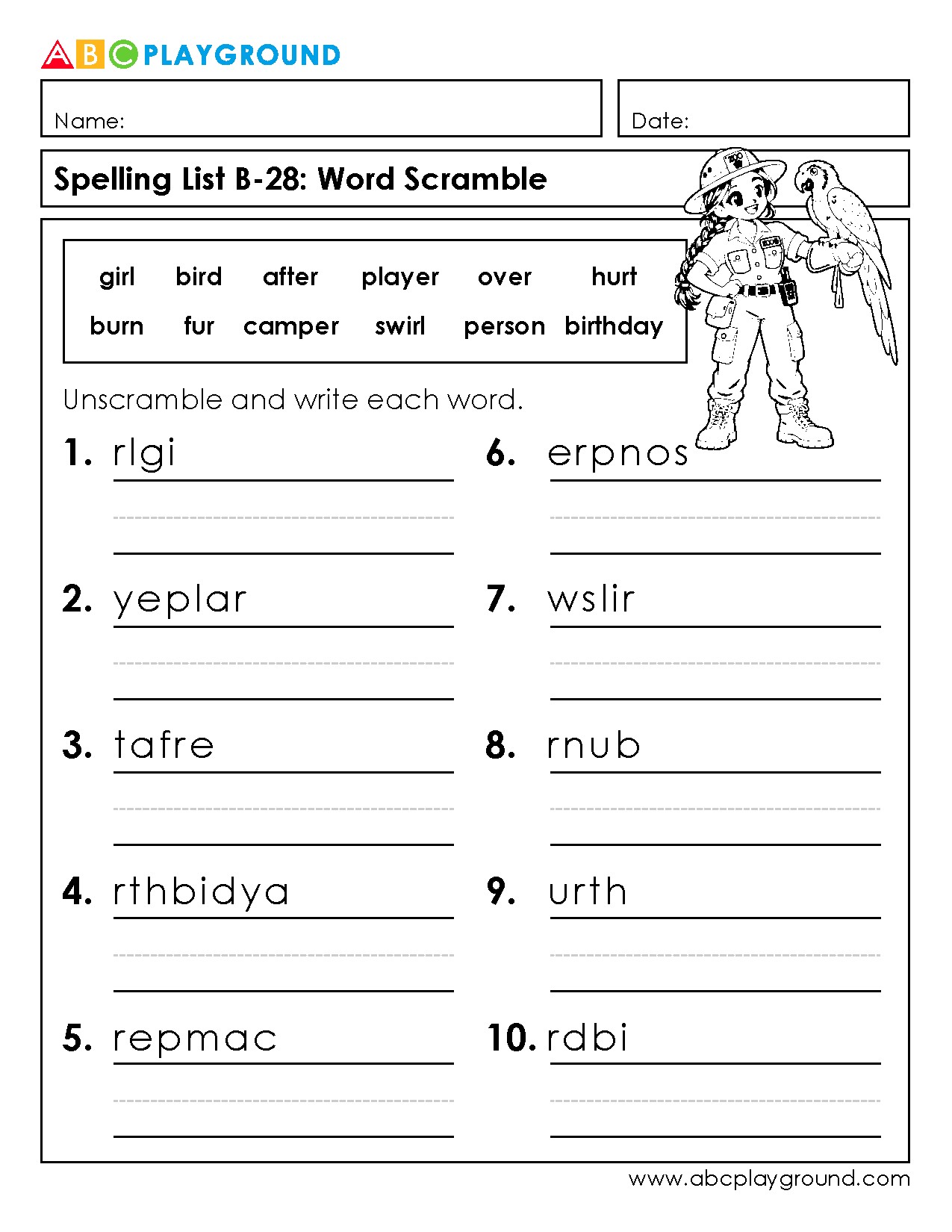 Fun Word Scramble Spelling Practice Worksheet