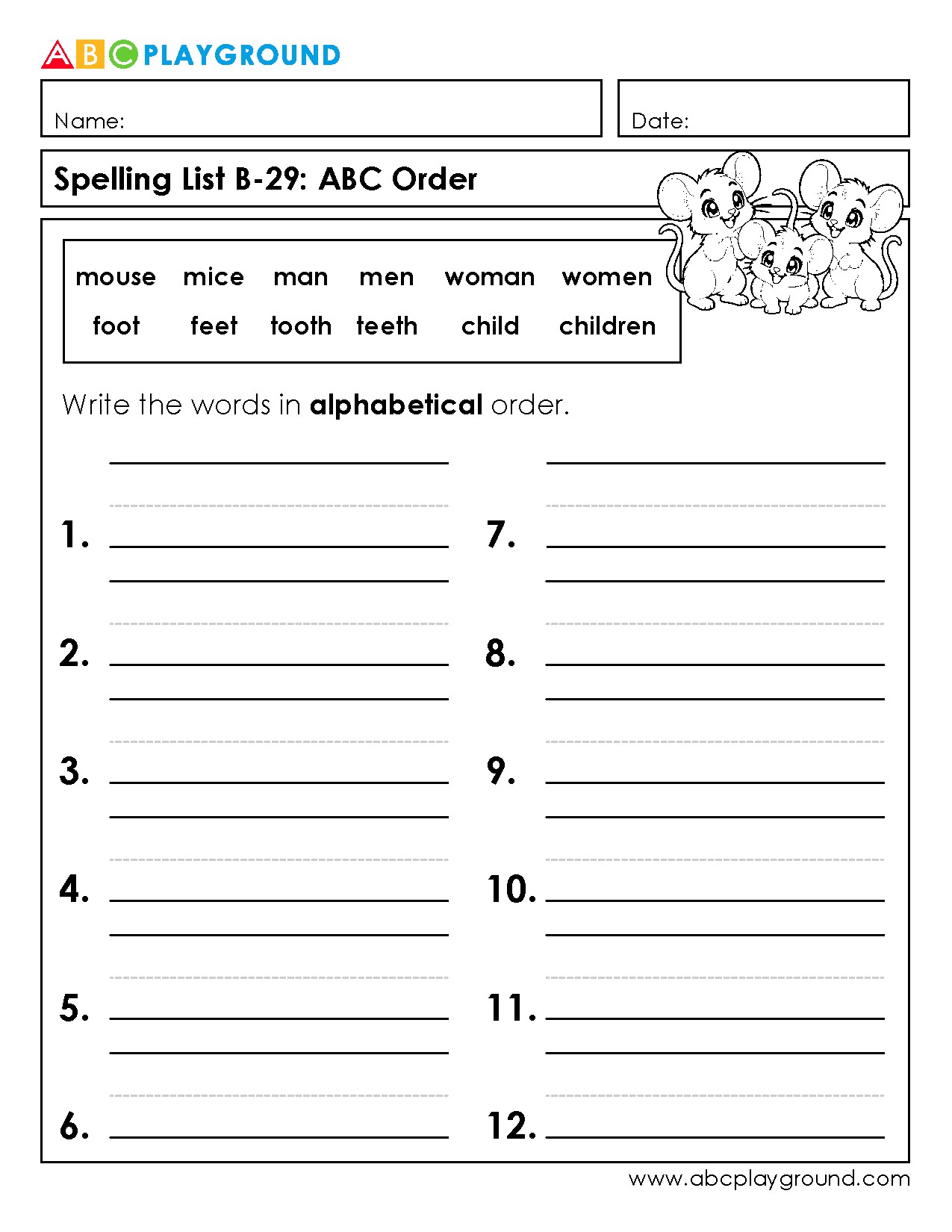 Spelling Practice: Write Words in Alphabetical Order