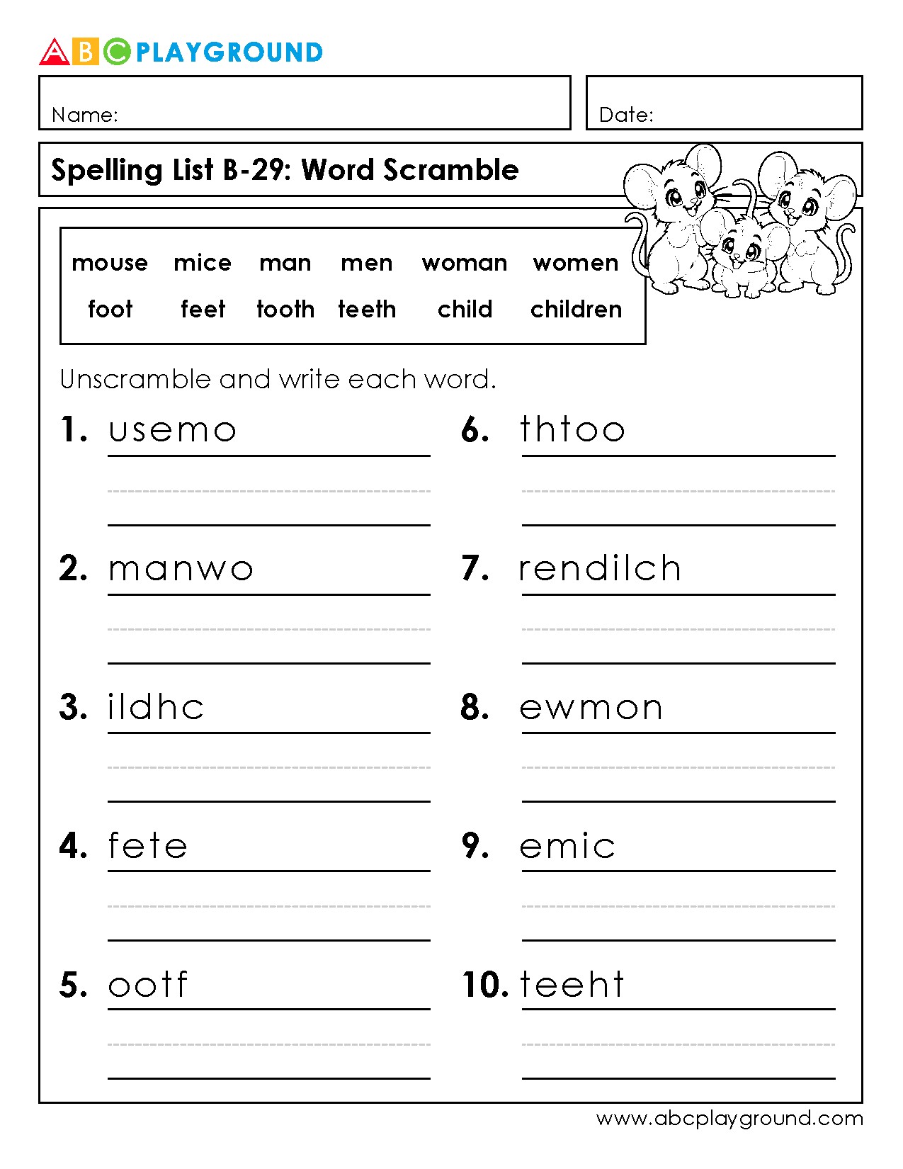 Word Scramble Spelling Practice for Plural and Singular Nouns