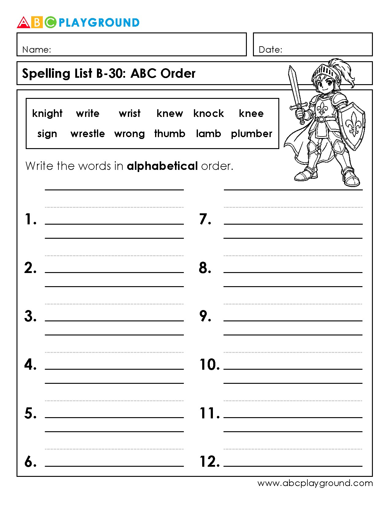Spelling Practice: Arrange Words in Alphabetical Order