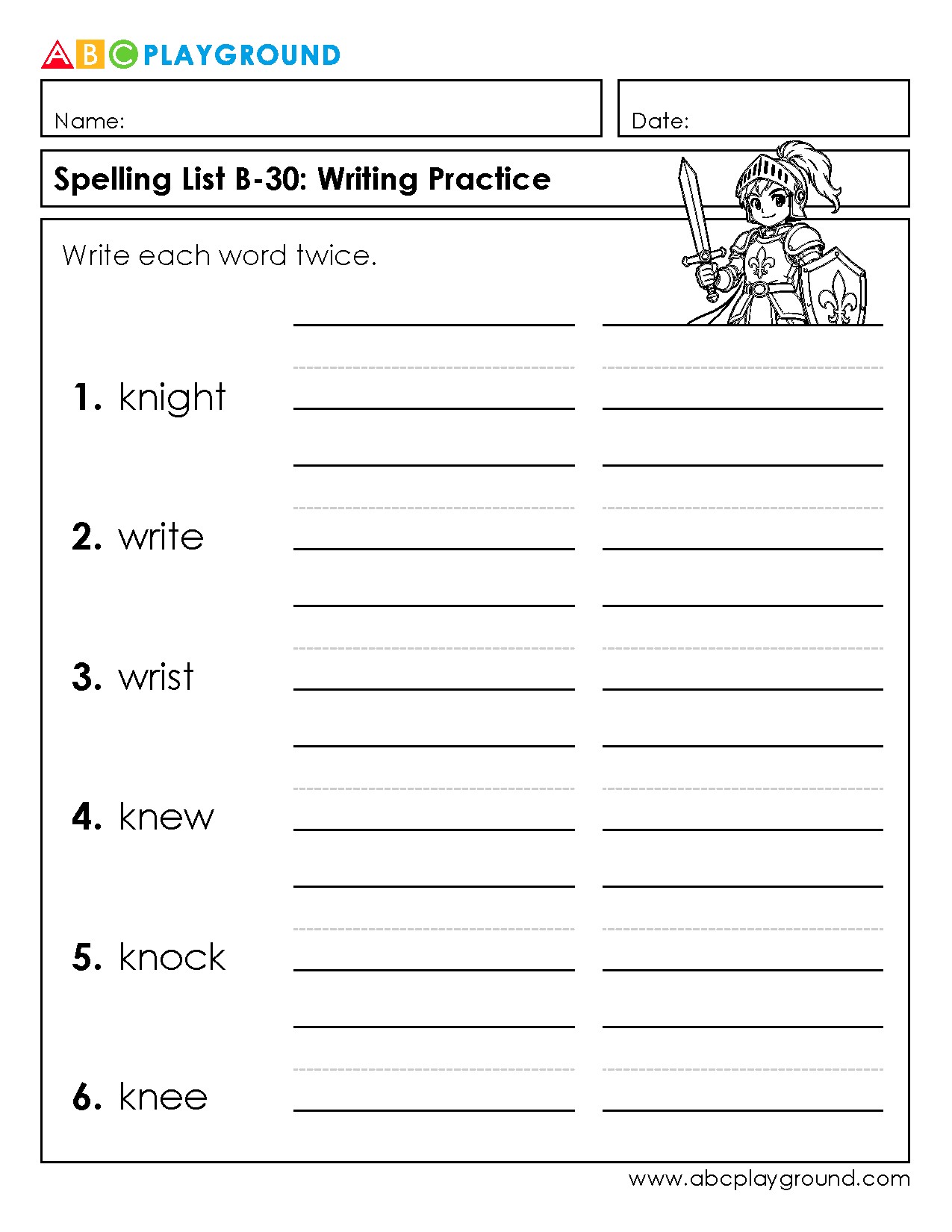 Spelling Practice for Silent 'K', 'W', and 'L' Words