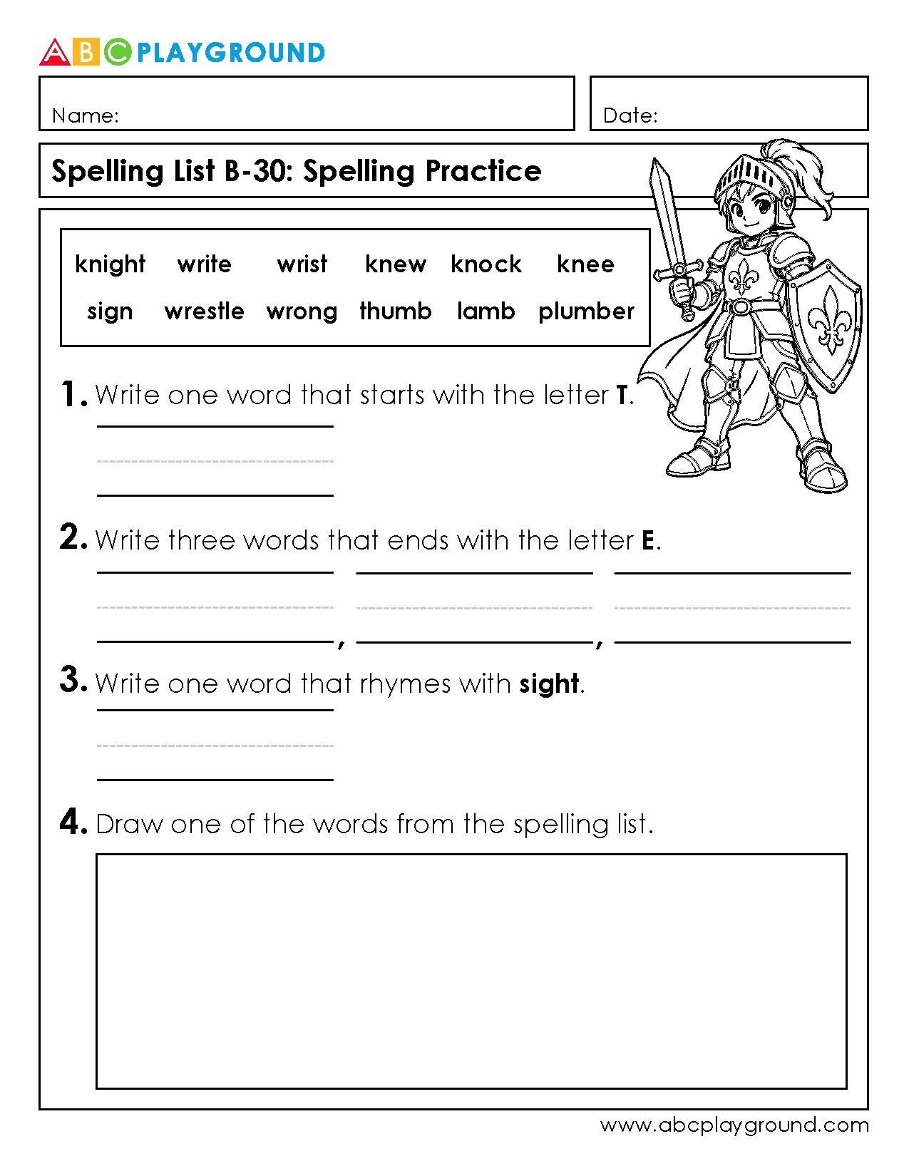 Spelling Practice with Words Starting and Ending with Letters