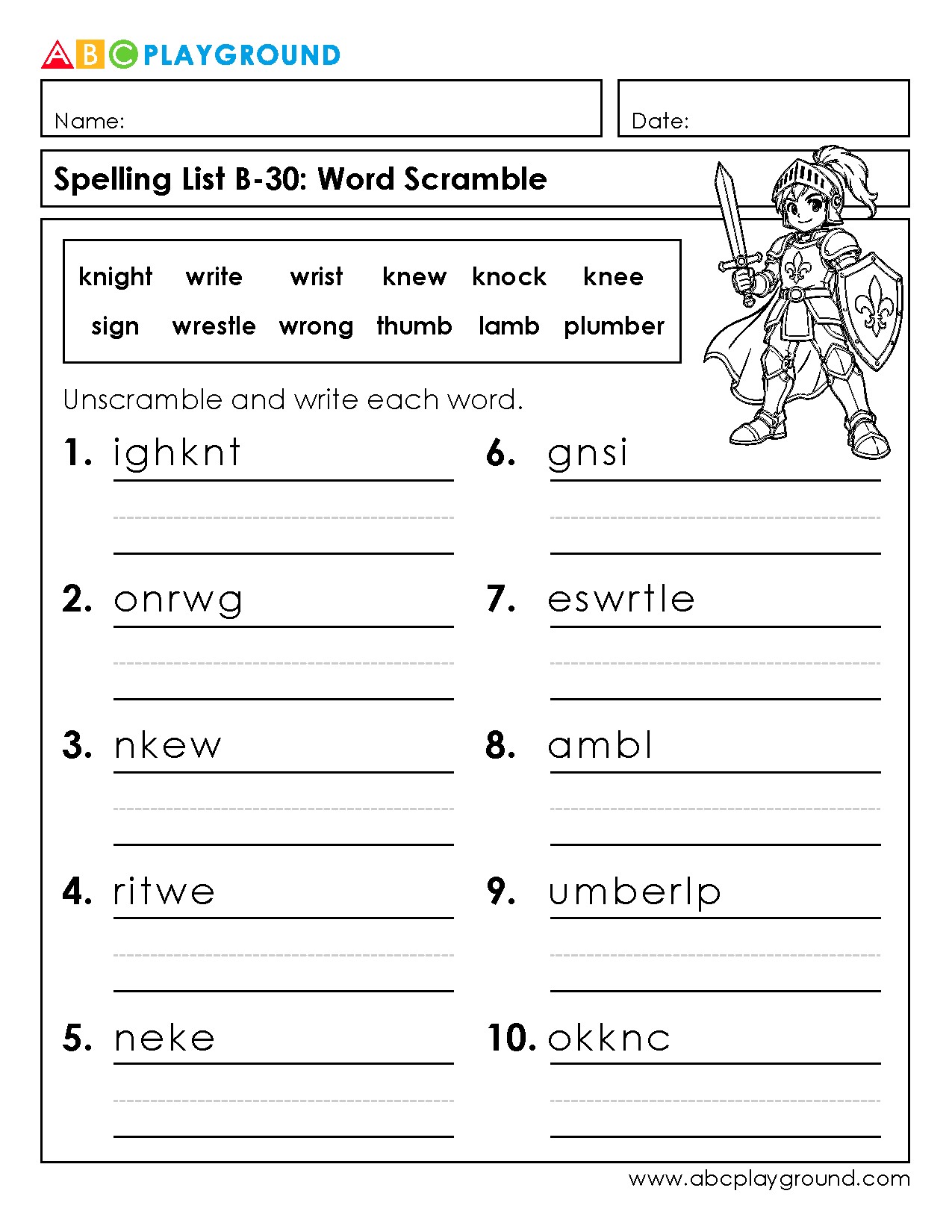 Spelling Word Scramble Worksheet for Vocabulary Building