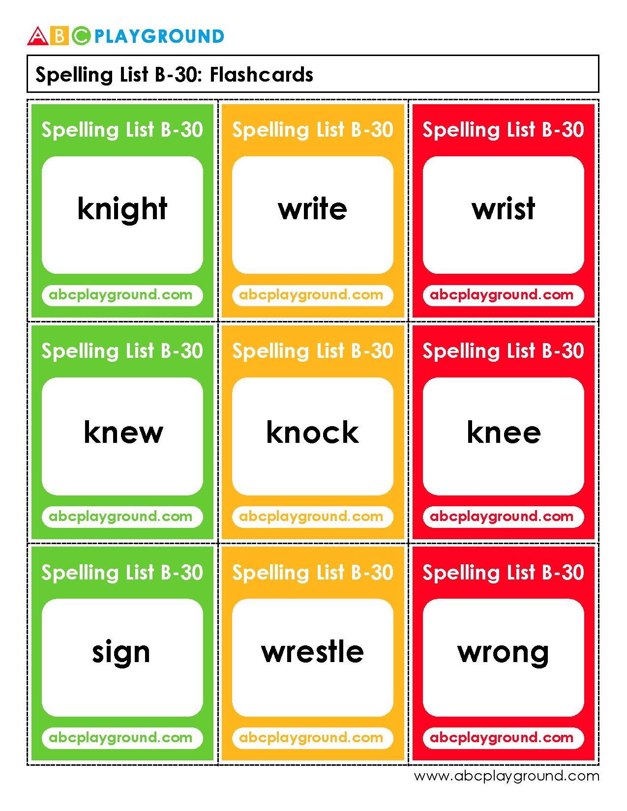Spelling Flashcards for Silent Letters and Complex Words