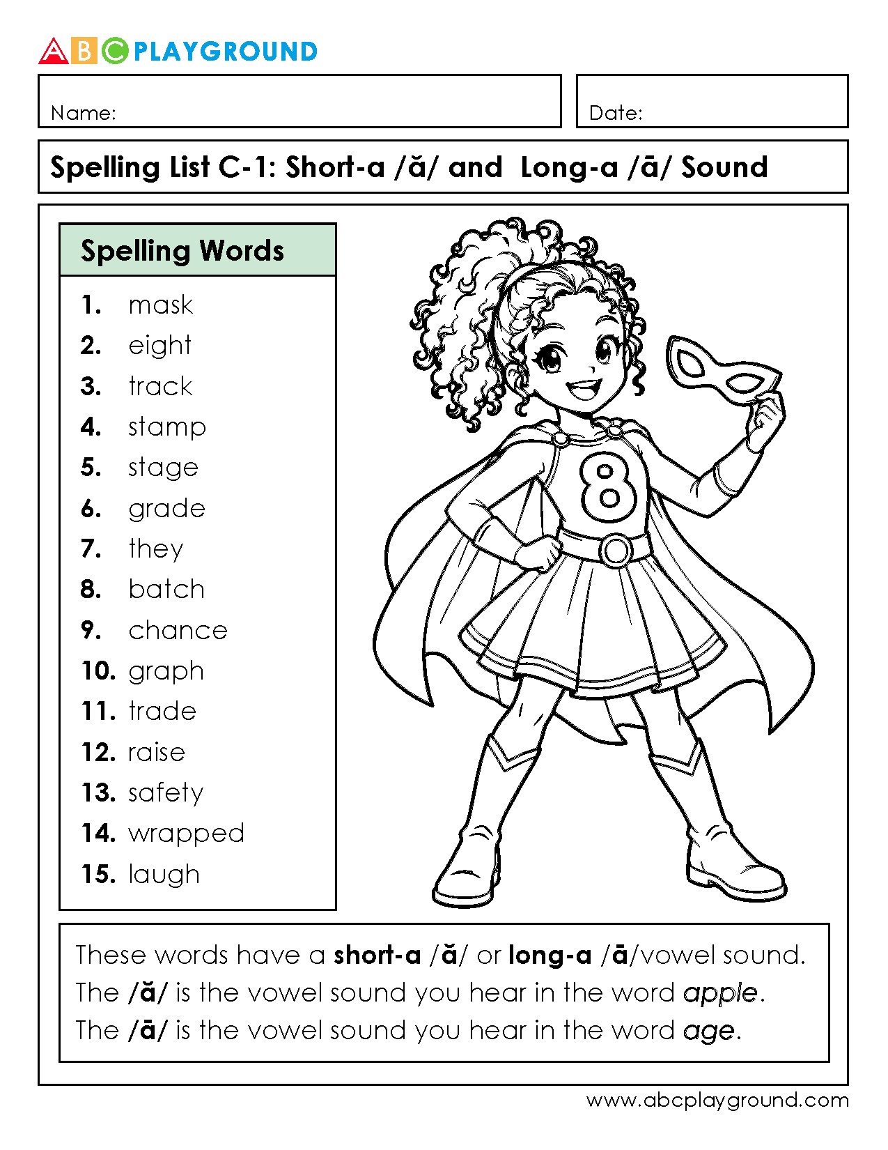 C1 Short-a and Long-a Vowel Sound Spelling List