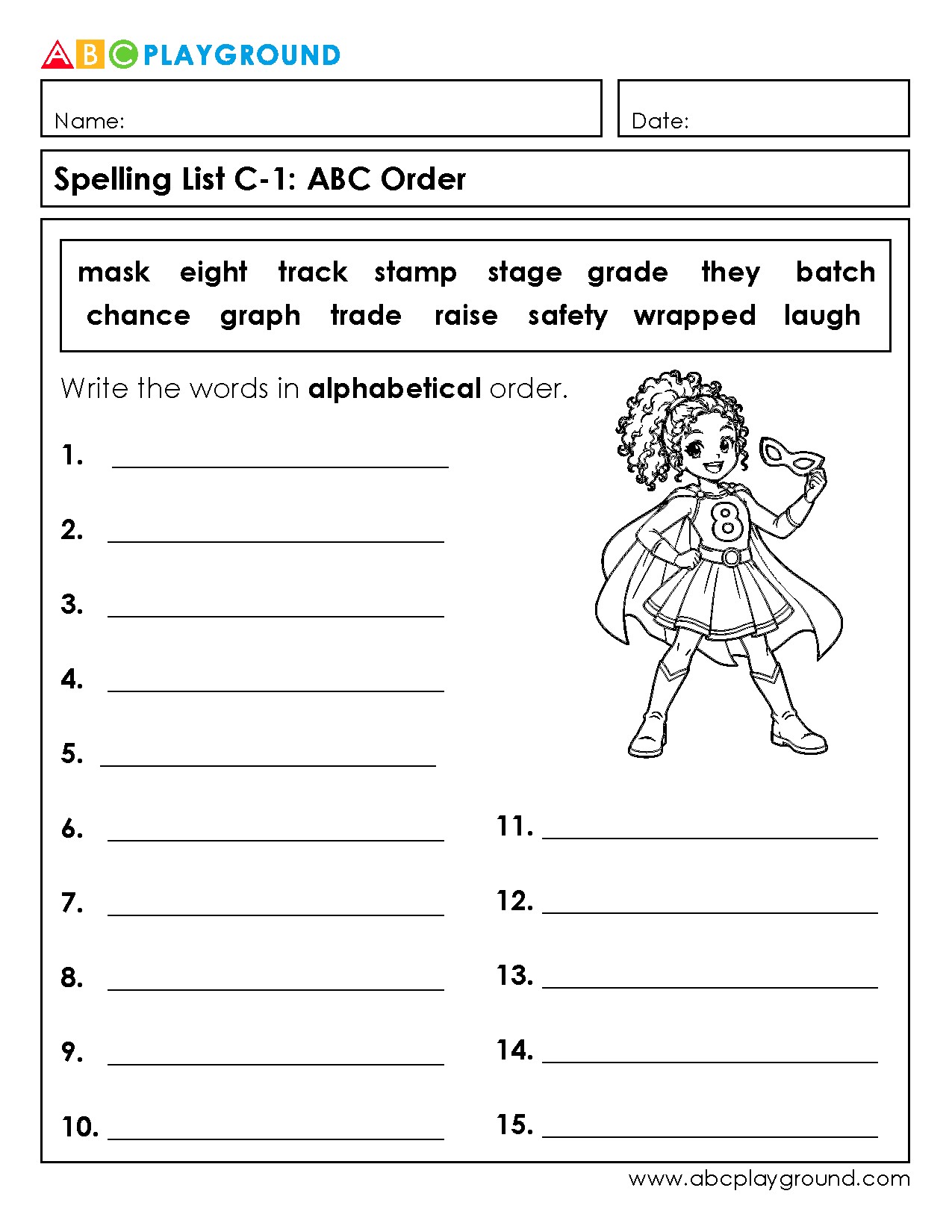 C1 Ordering Words Alphabetically: Spelling List Practice