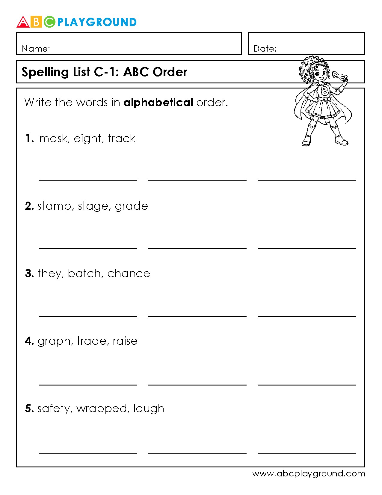 C1 Practice Writing Words in Alphabetical Order
