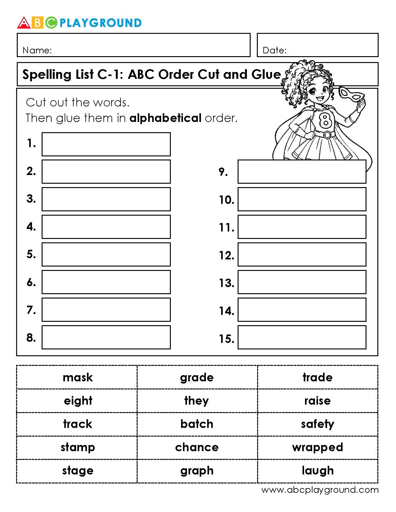 C1 Cut and Glue Words in Alphabetical Order Worksheet