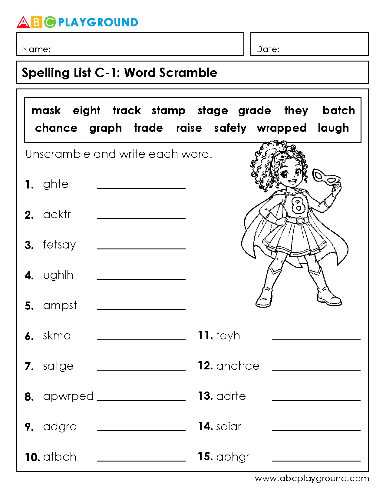 C1 Word Scramble Spelling Practice Worksheet