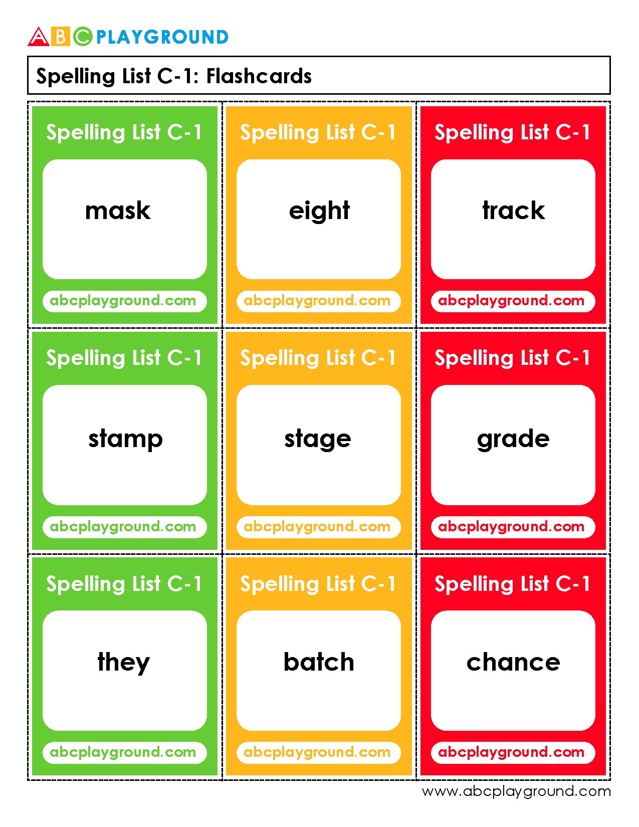 C1 Spelling List Flashcards for Skill Building
