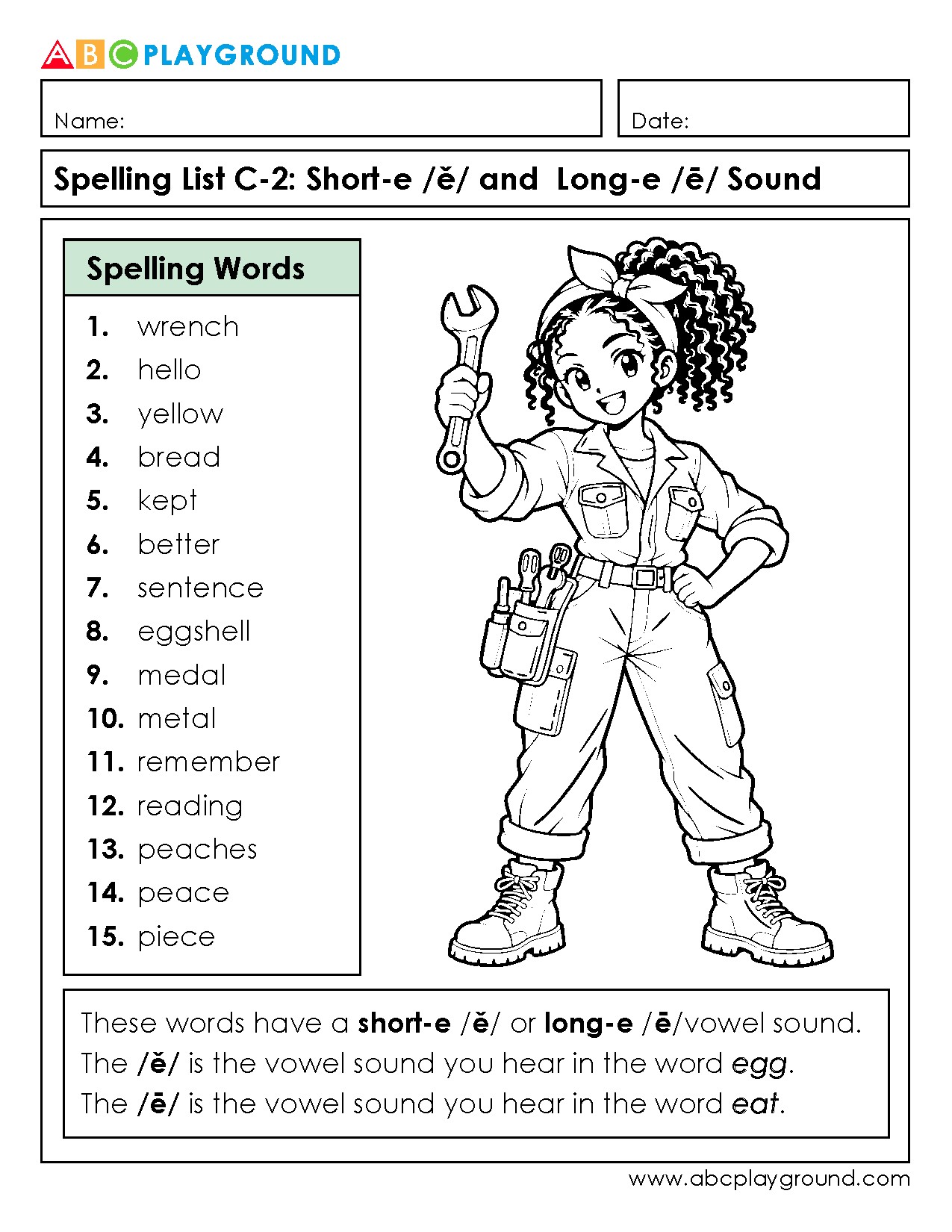 C2 Short e and Long e Vowel Sound Spelling List