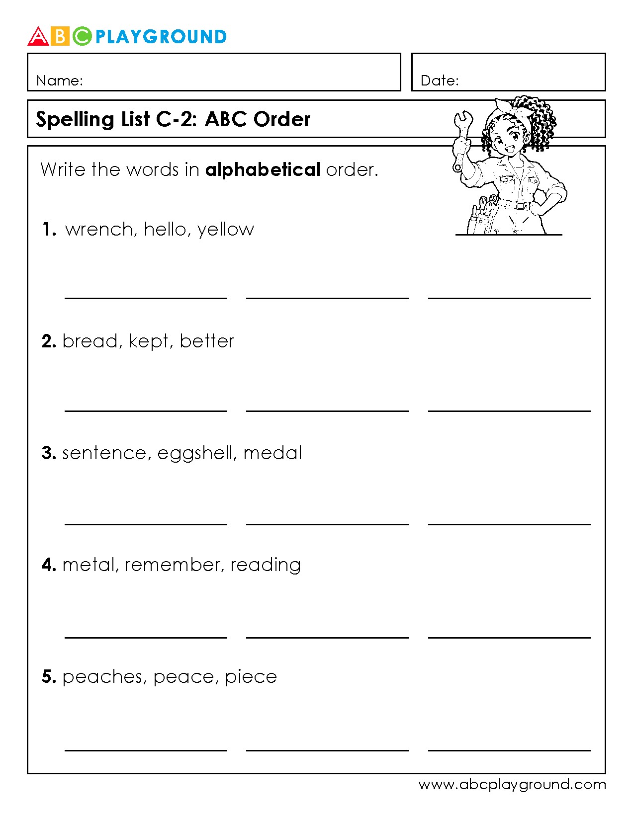 C2 Practice Alphabetical Order with Spelling Words