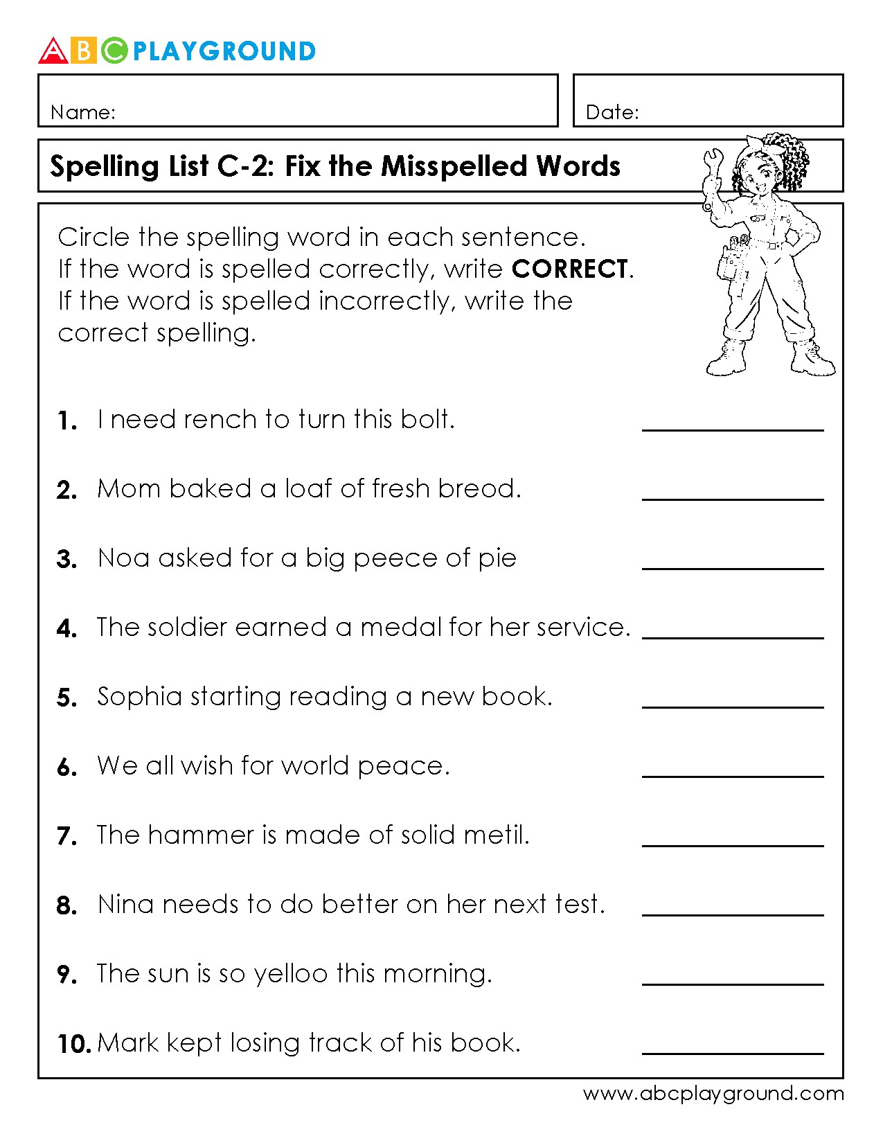 C2 Fix the Misspelled Words in Sentences Worksheet
