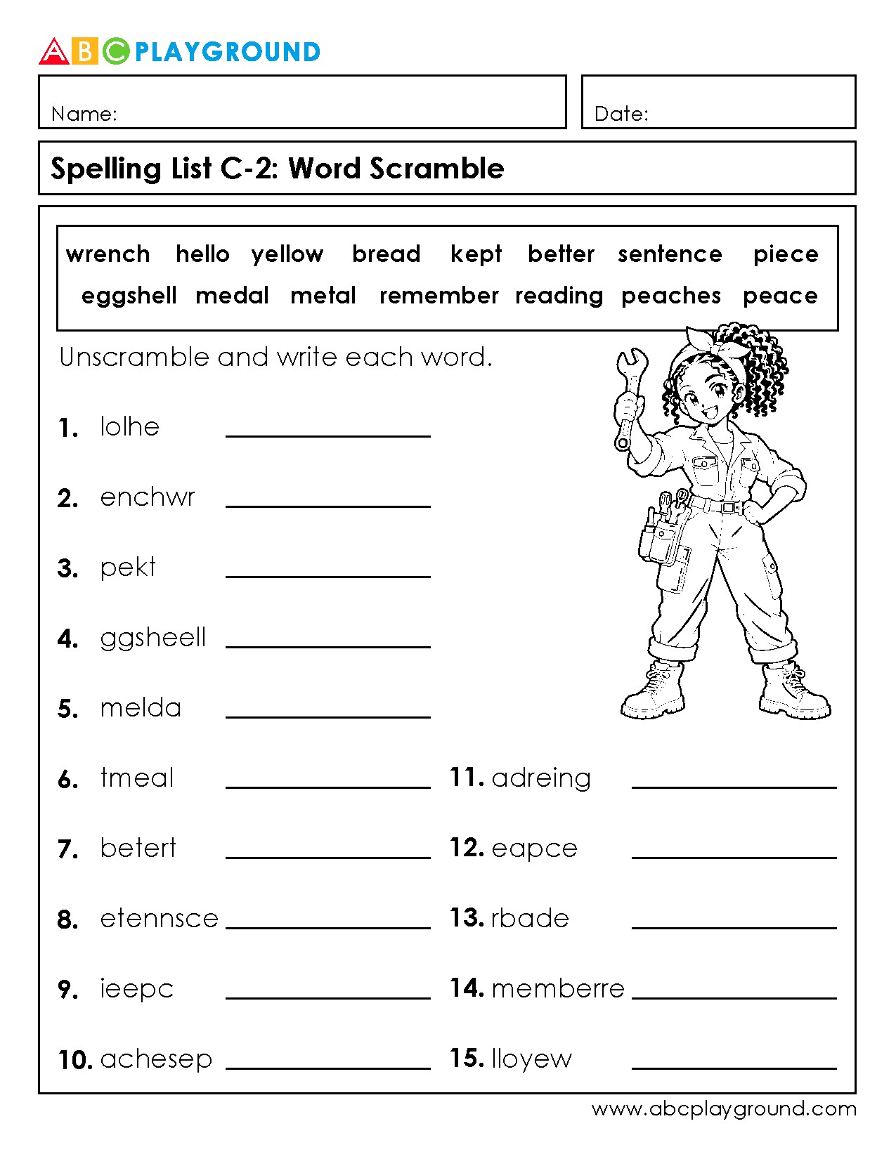 C2 Spelling Word Scramble Worksheet for Vocabulary Practice