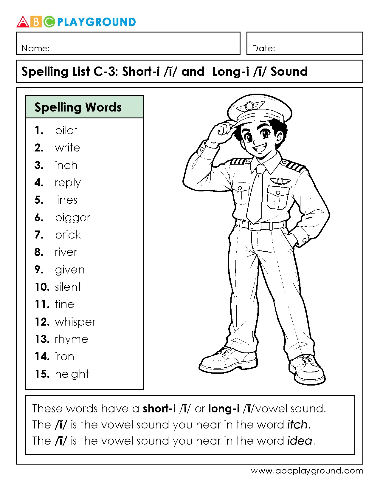 C3 Short-i and Long-i Vowel Sounds Spelling List
