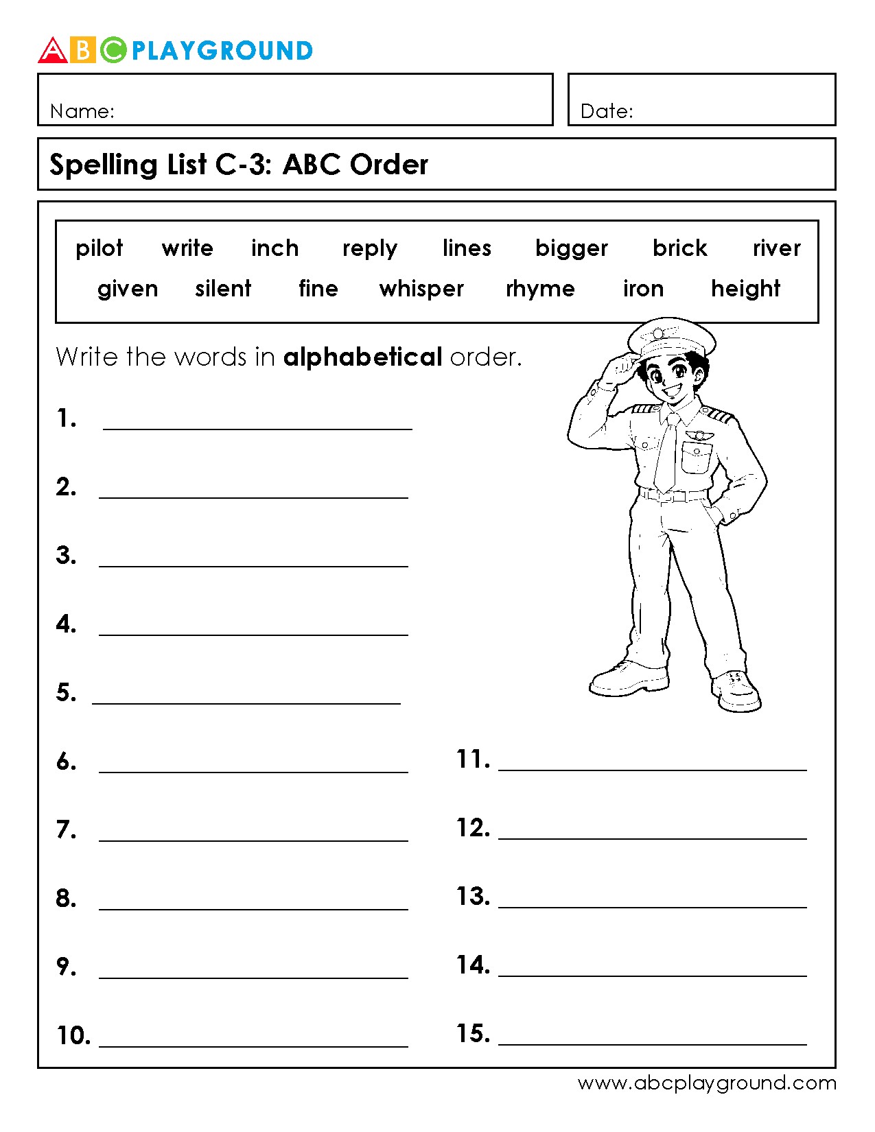 C3 Spelling List Practice: Alphabetical Order Worksheets