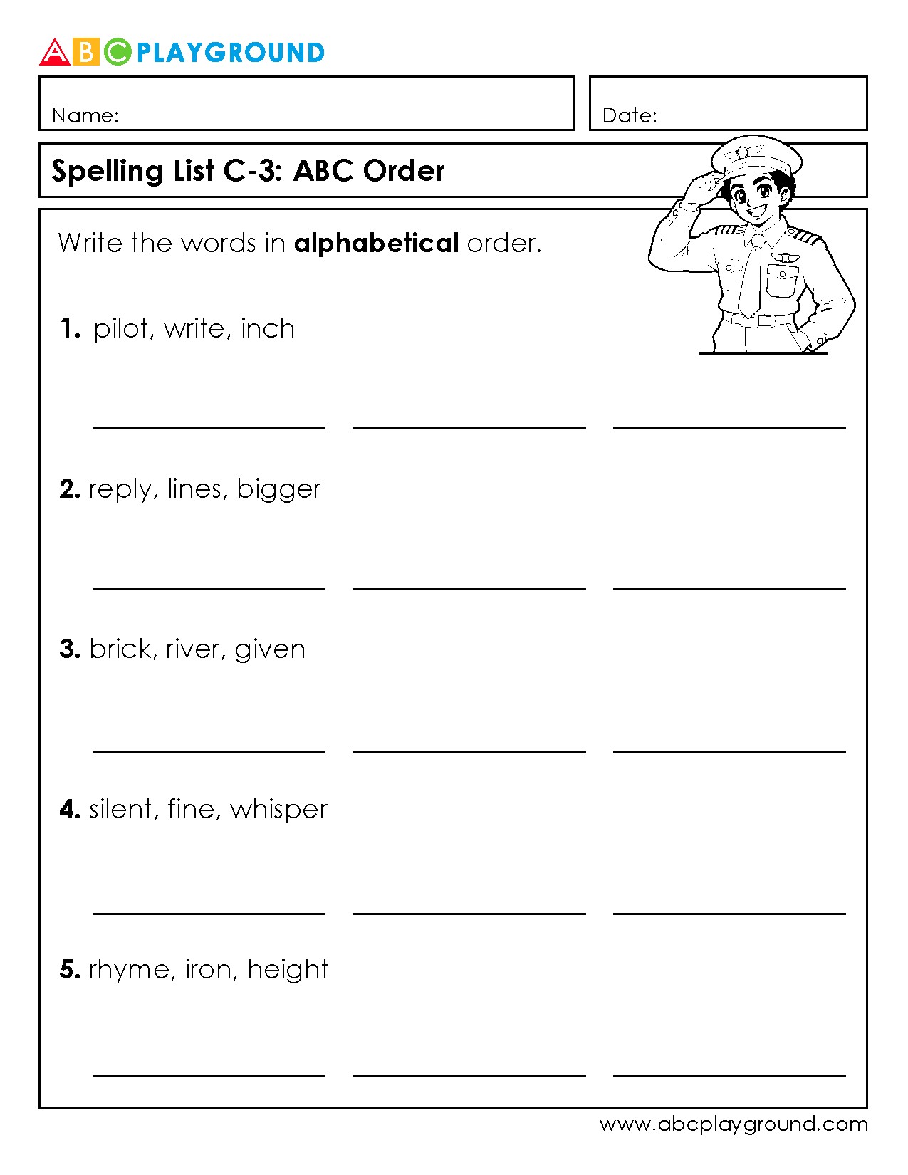 C3 Practice Alphabetical Order with Spelling Words