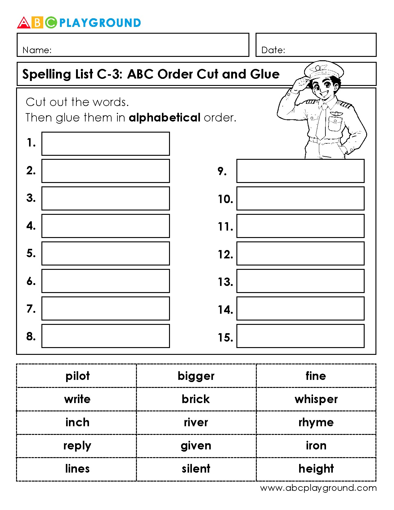 C3 Cut and Glue Words in Alphabetical Order Activity