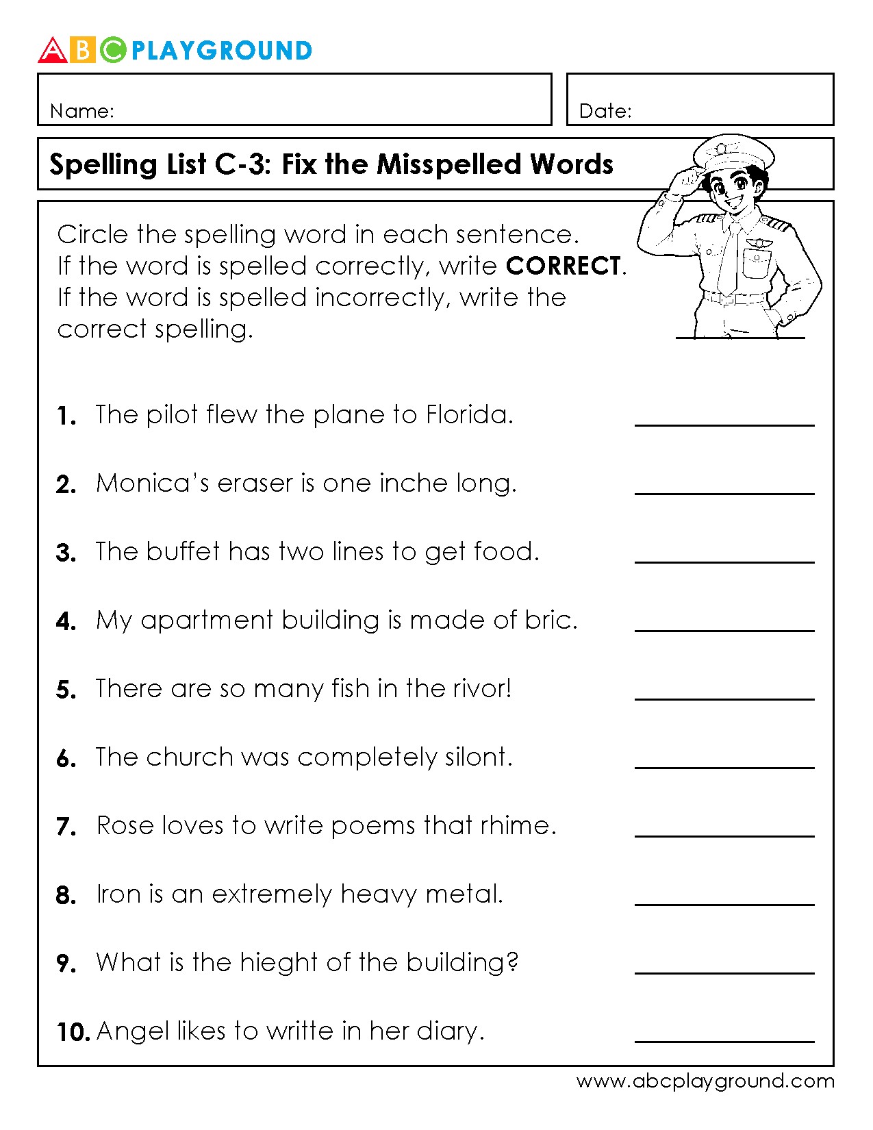 C3 Fix the Misspelled Words Spelling Practice Worksheet