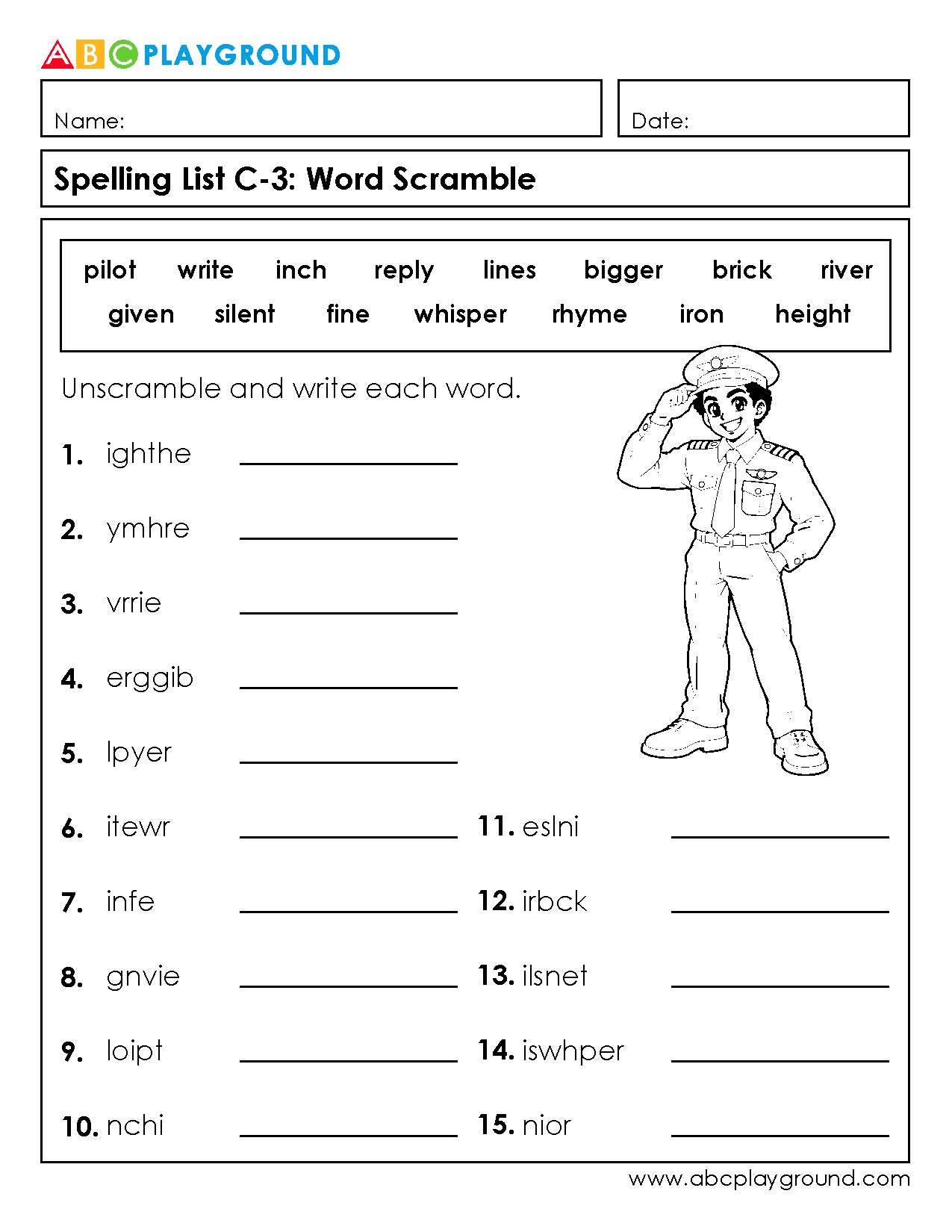 C3 Spelling Word Scramble Worksheet with Answer Key