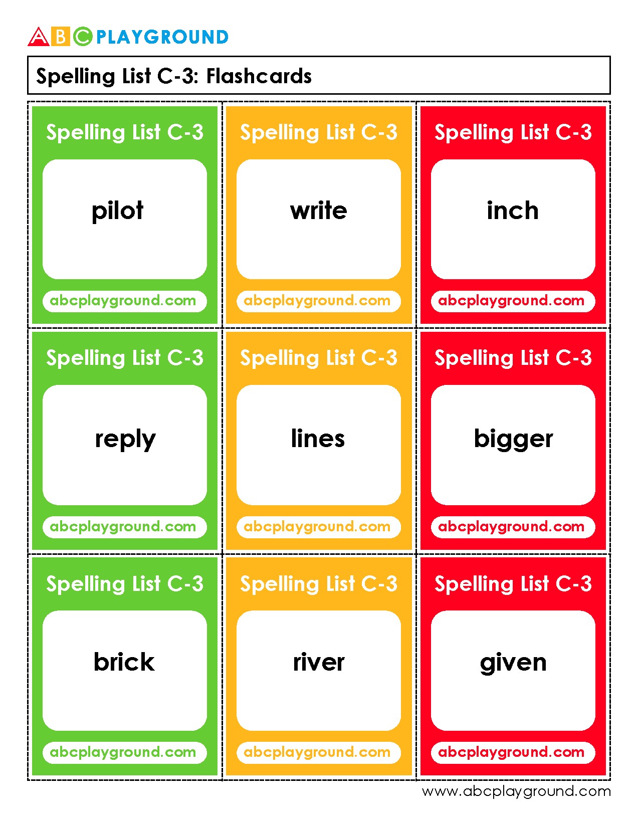 C3 Spelling List Flashcards for Vocabulary Practice