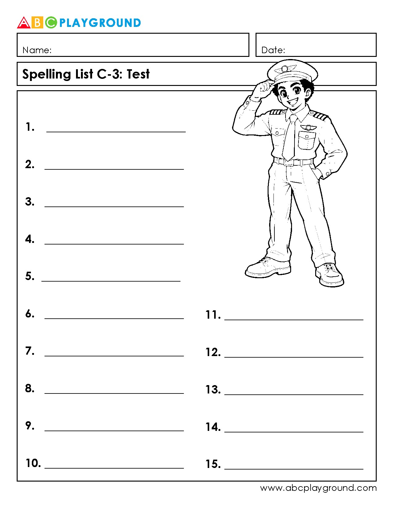 C3 Spelling Test Worksheet for Practice and Assessment