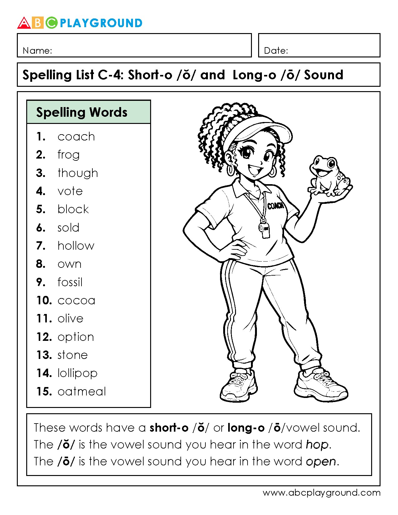 C4 Spelling List: Short-O and Long-O Vowel Sound Practice