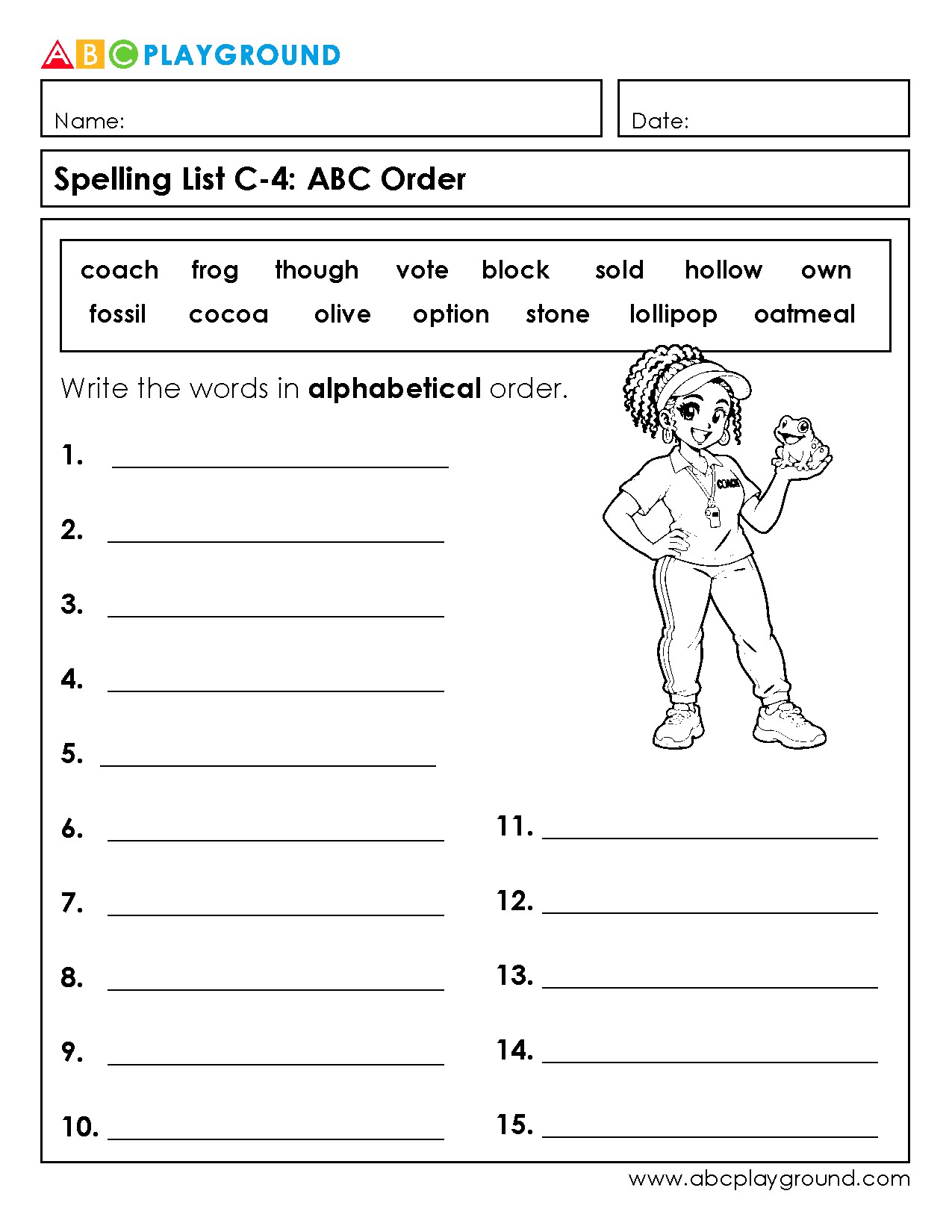 C4 Practice Alphabetical Order with Spelling Words