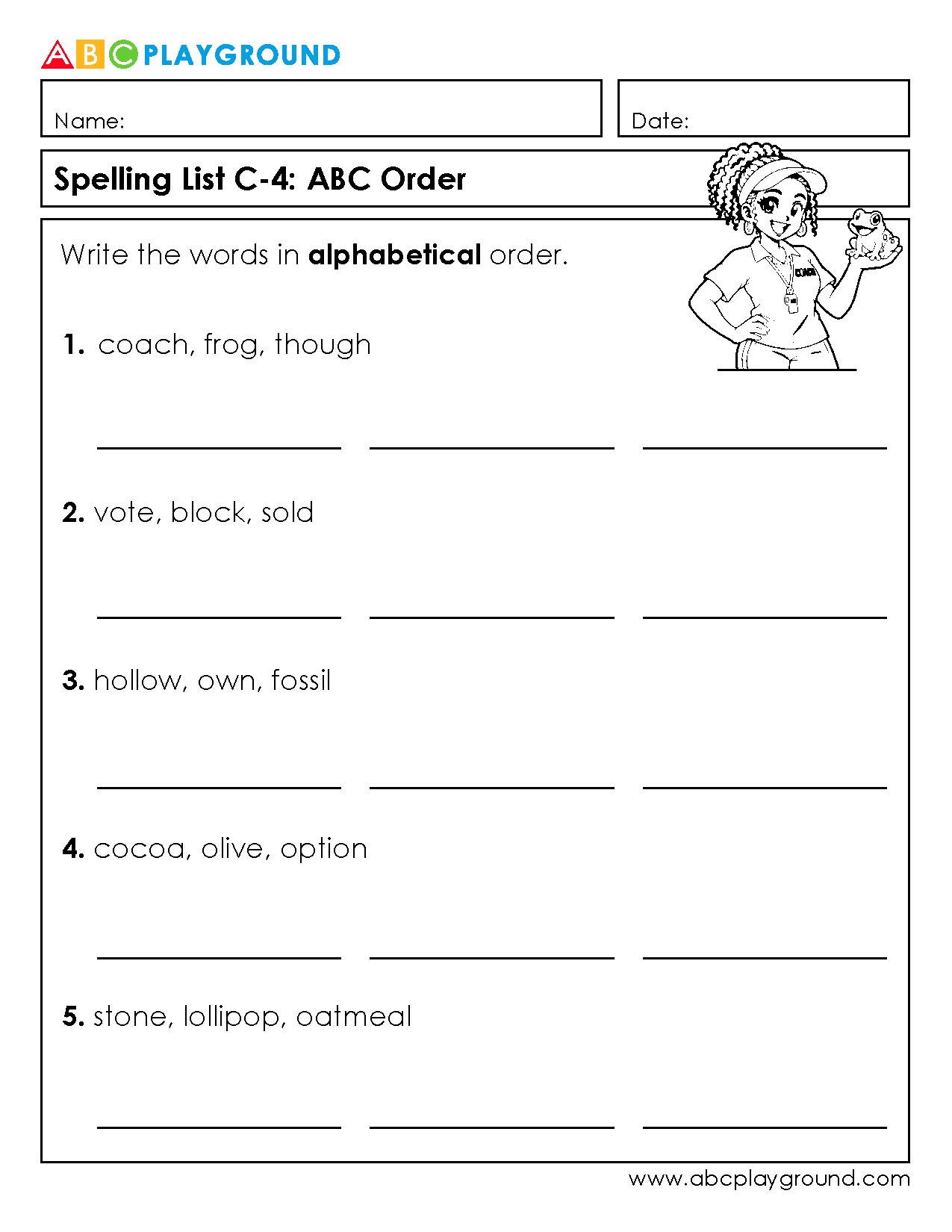 C4 Practice Alphabetical Order with Spelling Lists