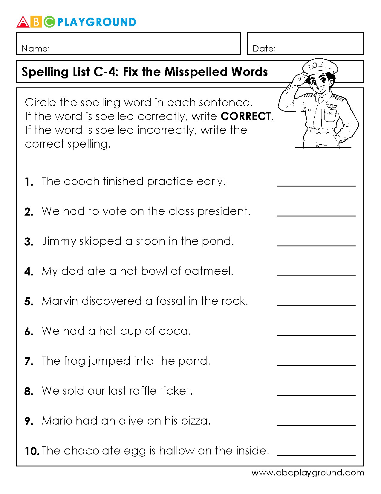 C4 Spelling Practice: Fix Misspelled Words in Sentences