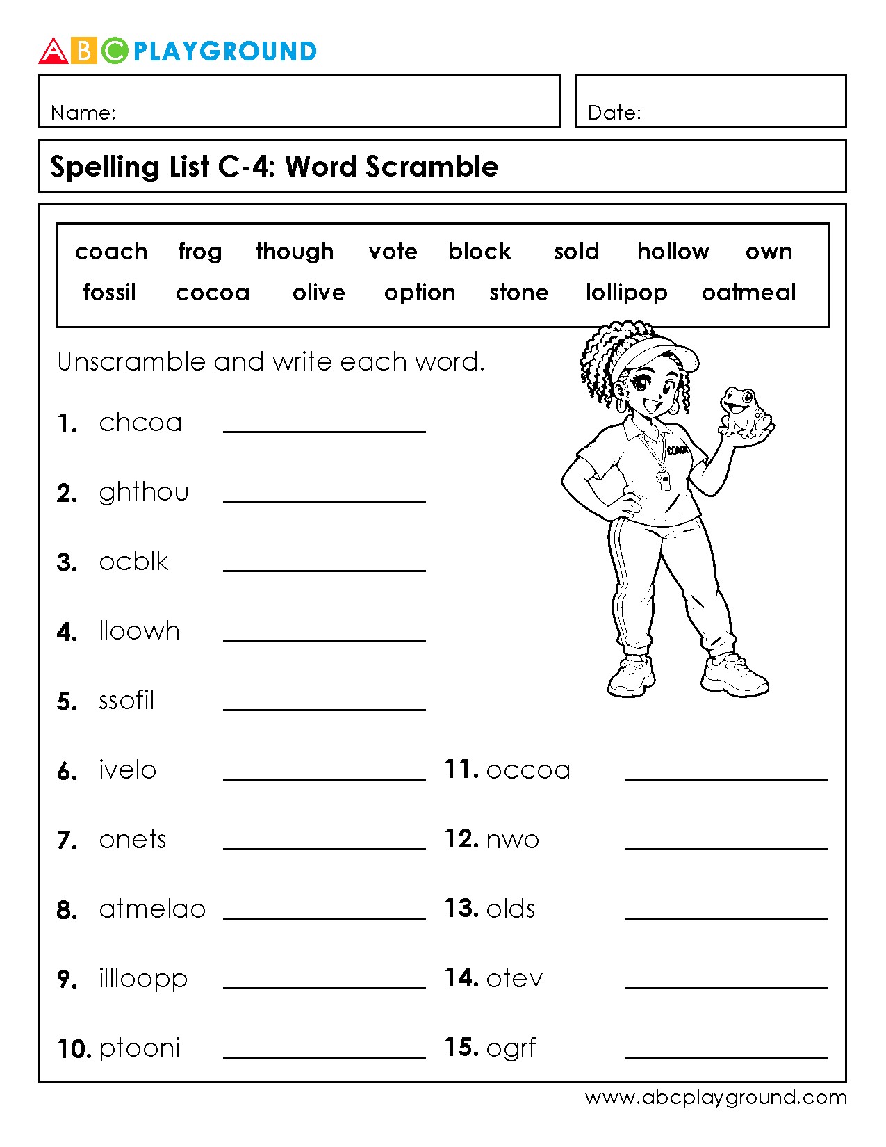 C4 Fun Word Scramble Spelling Activity Worksheet