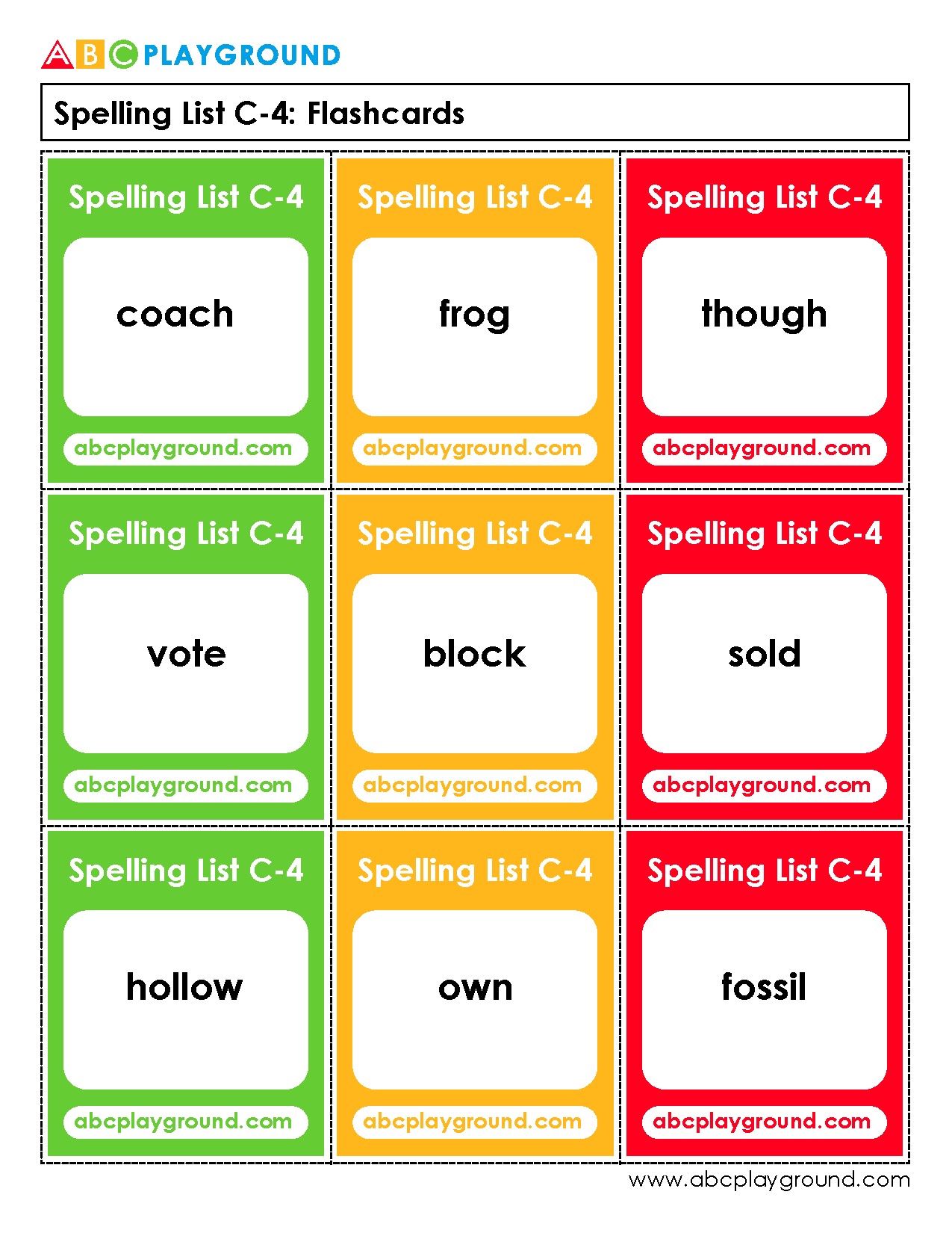 C4 Spelling List Flashcards for Vocabulary Practice