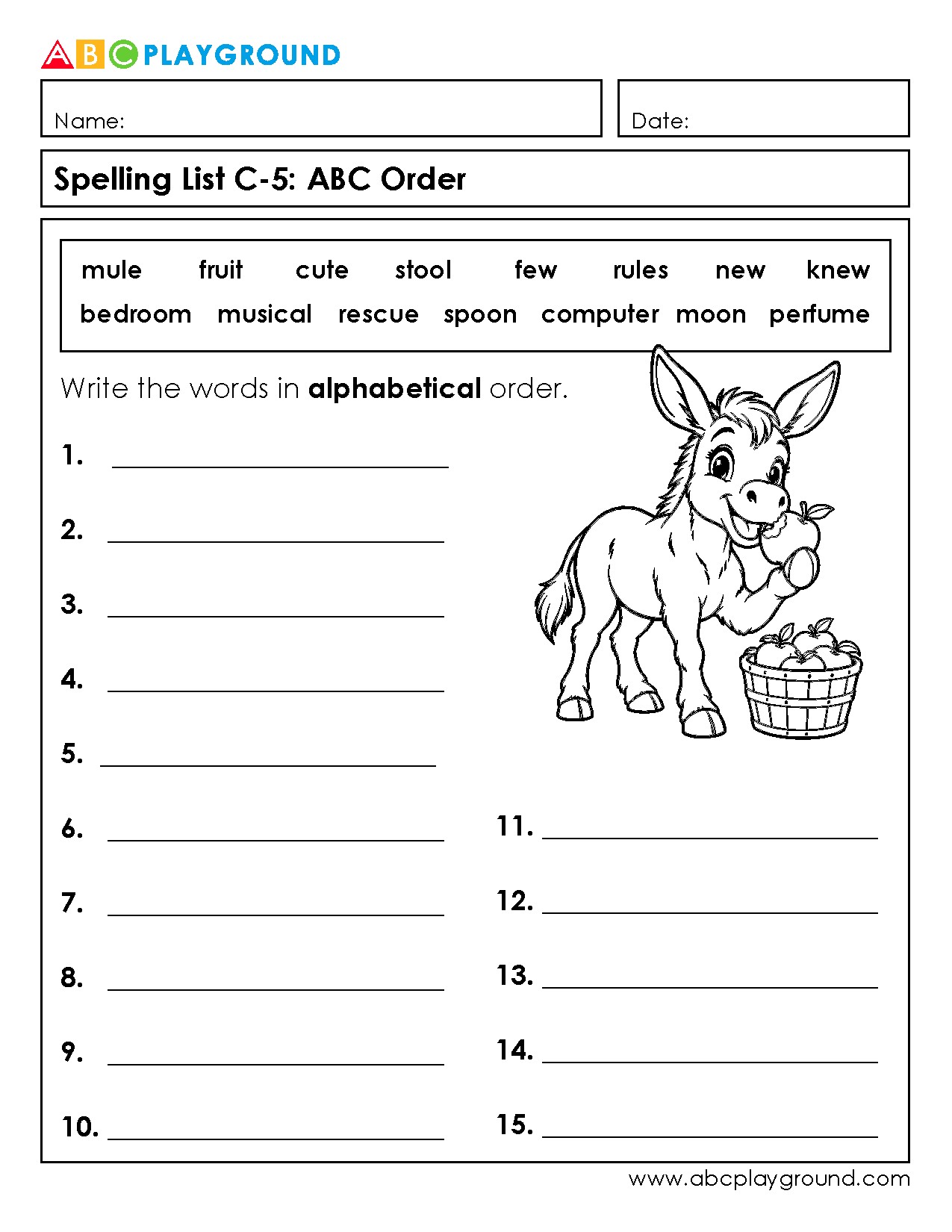 C5 Alphabetical Order Spelling Practice Worksheet