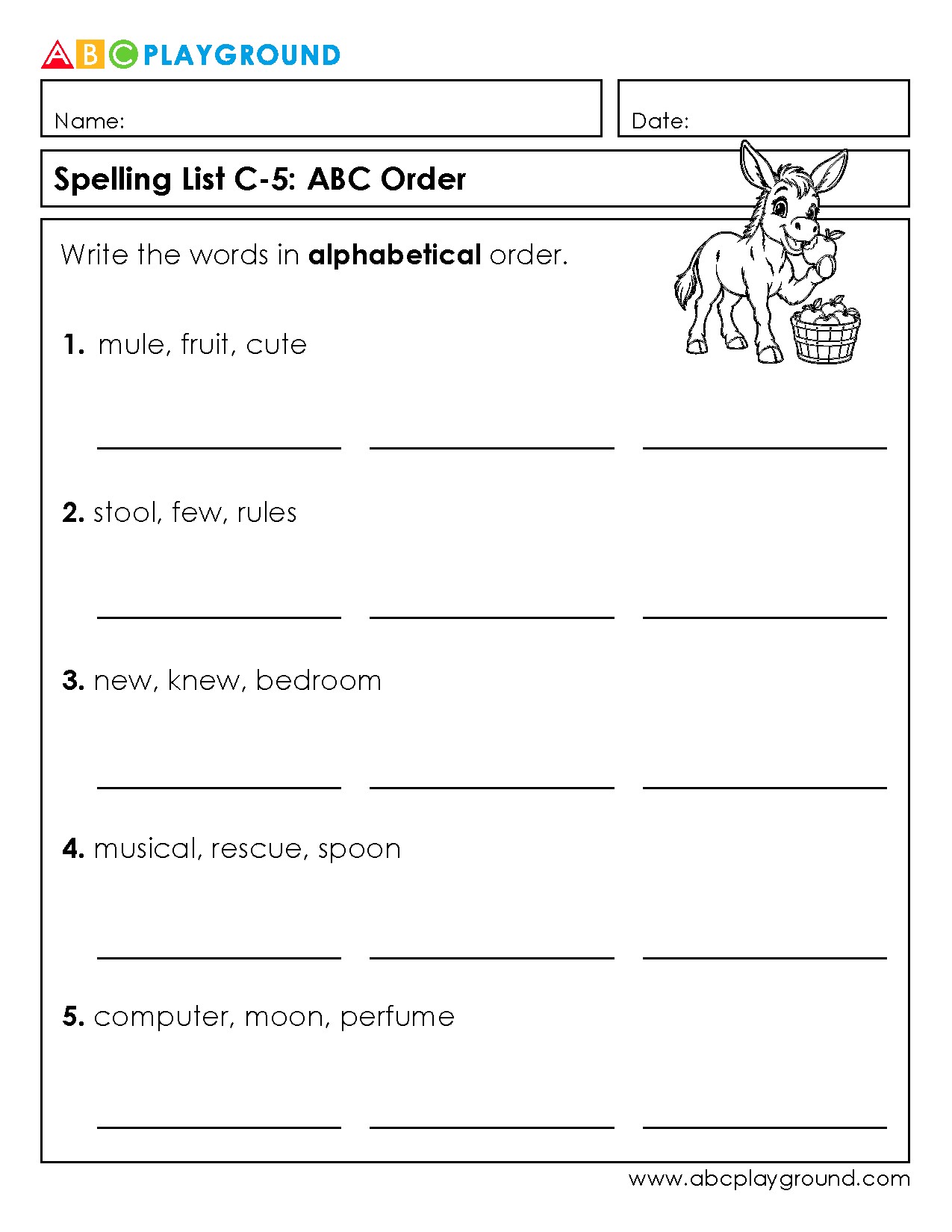 C5 Practice Alphabetical Order with Spelling Word Lists