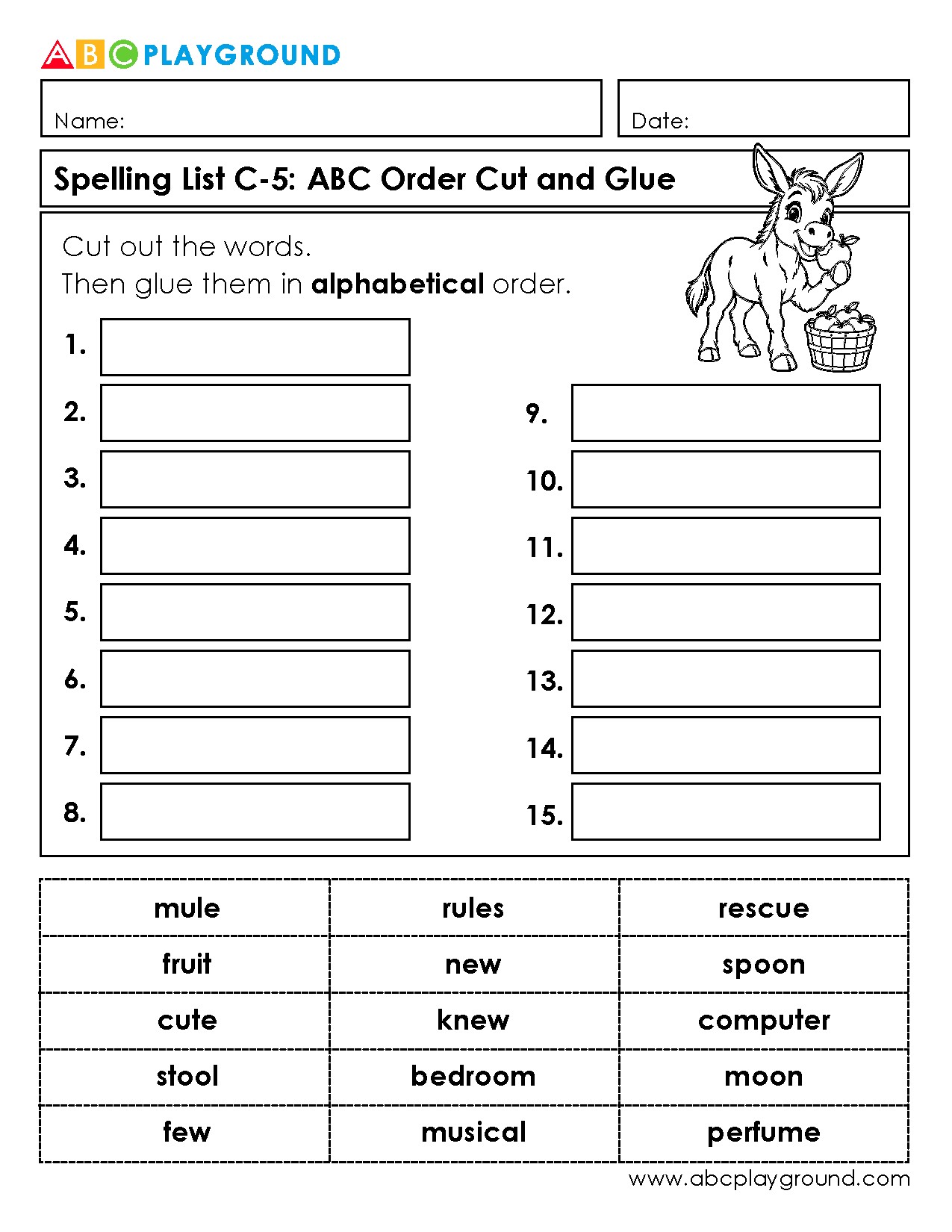 C5 ABC Order Cut and Glue Spelling Activity