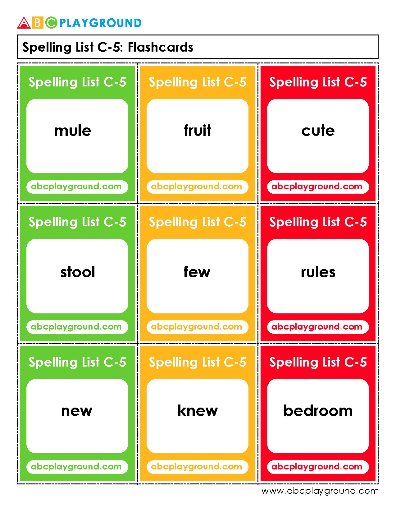 C5 Spelling List Flashcards for Vocabulary Practice