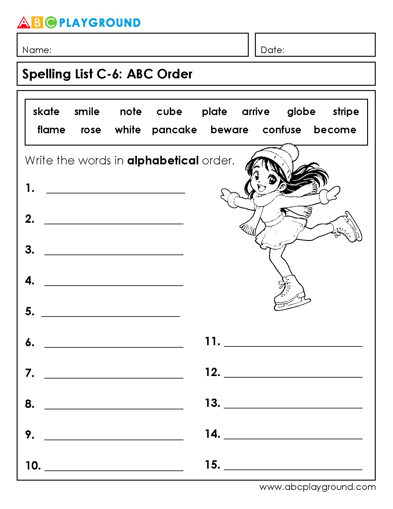 C6 Practice ABC Order with Spelling Words Worksheet