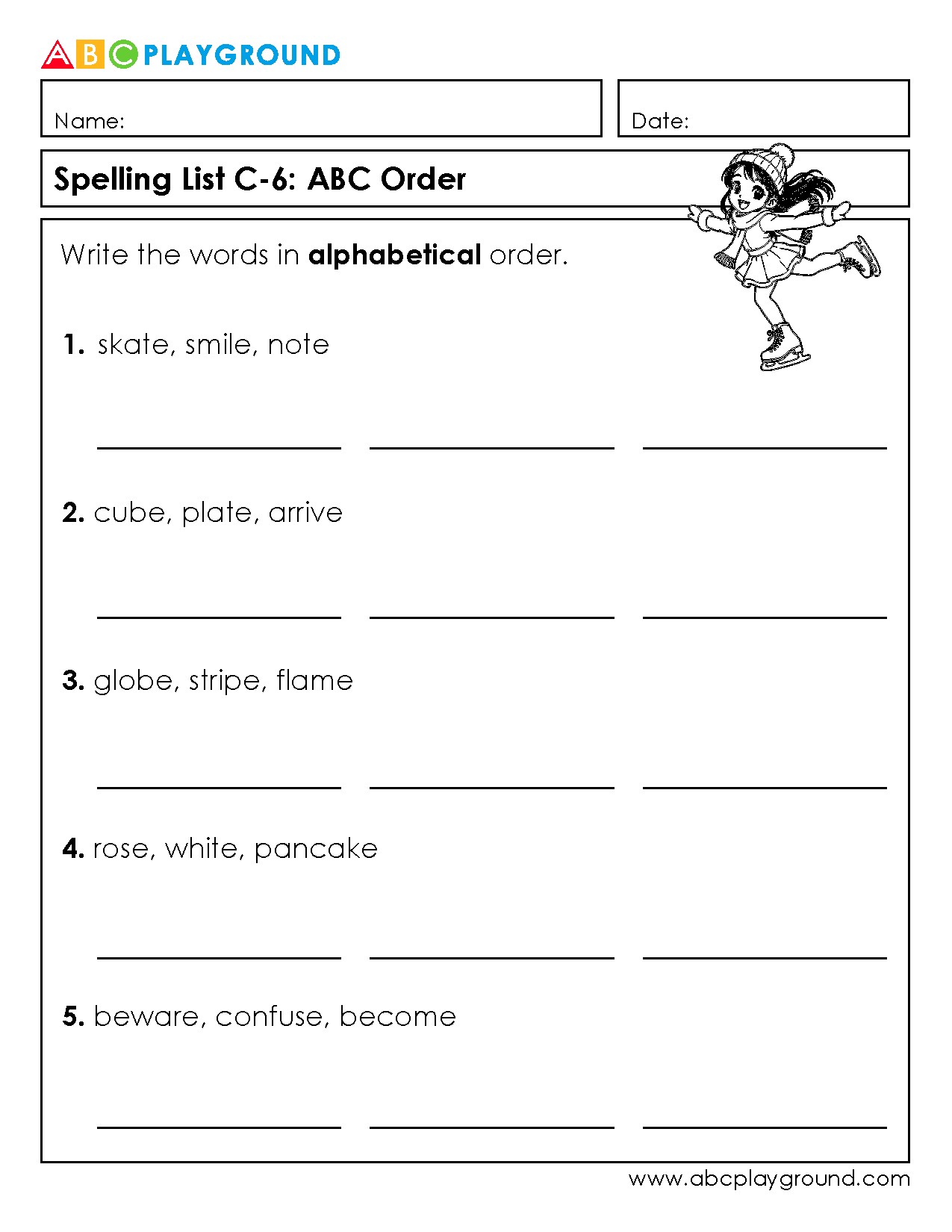 C6 Practice Alphabetical Order with Spelling Words
