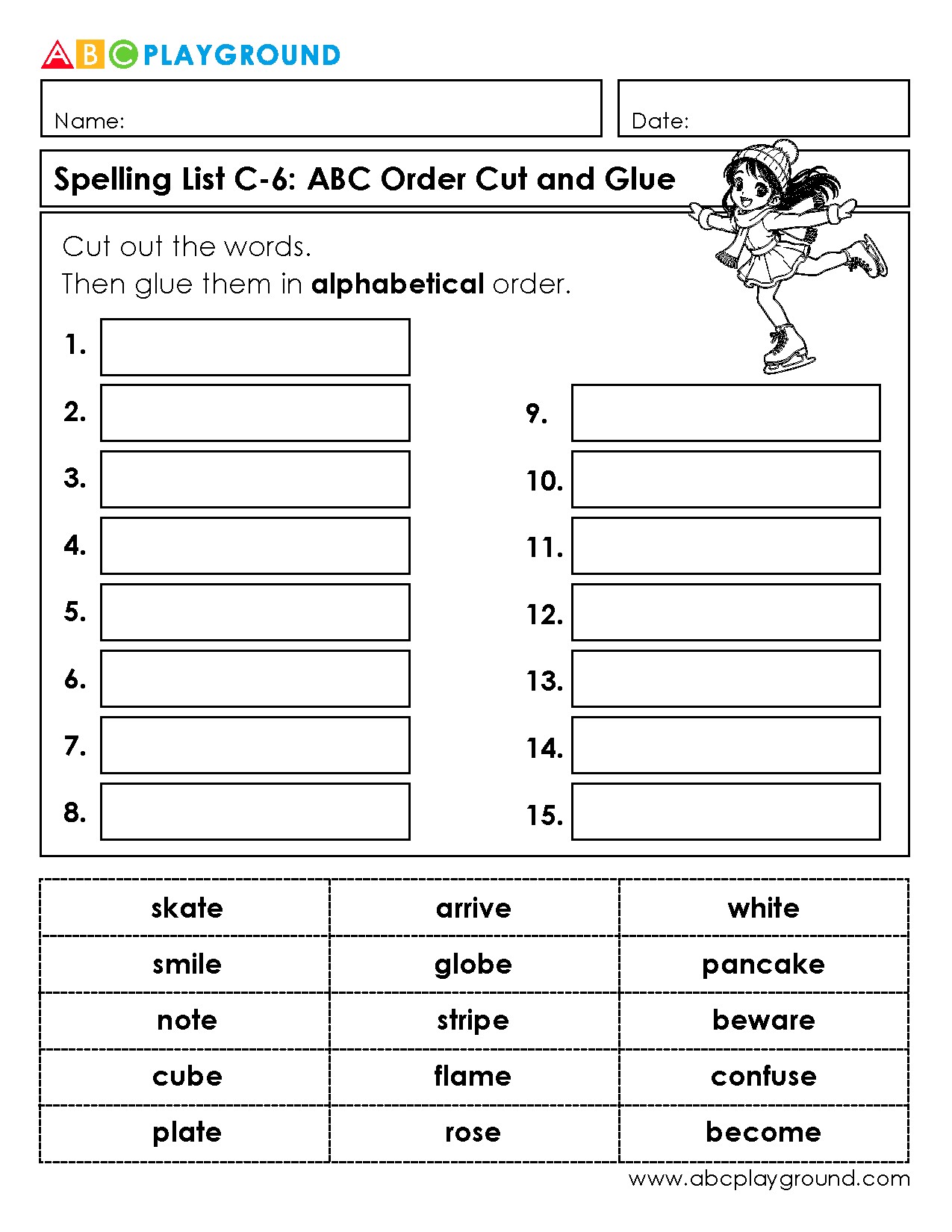 C6 ABC Order Cut and Glue Spelling Practice Worksheet