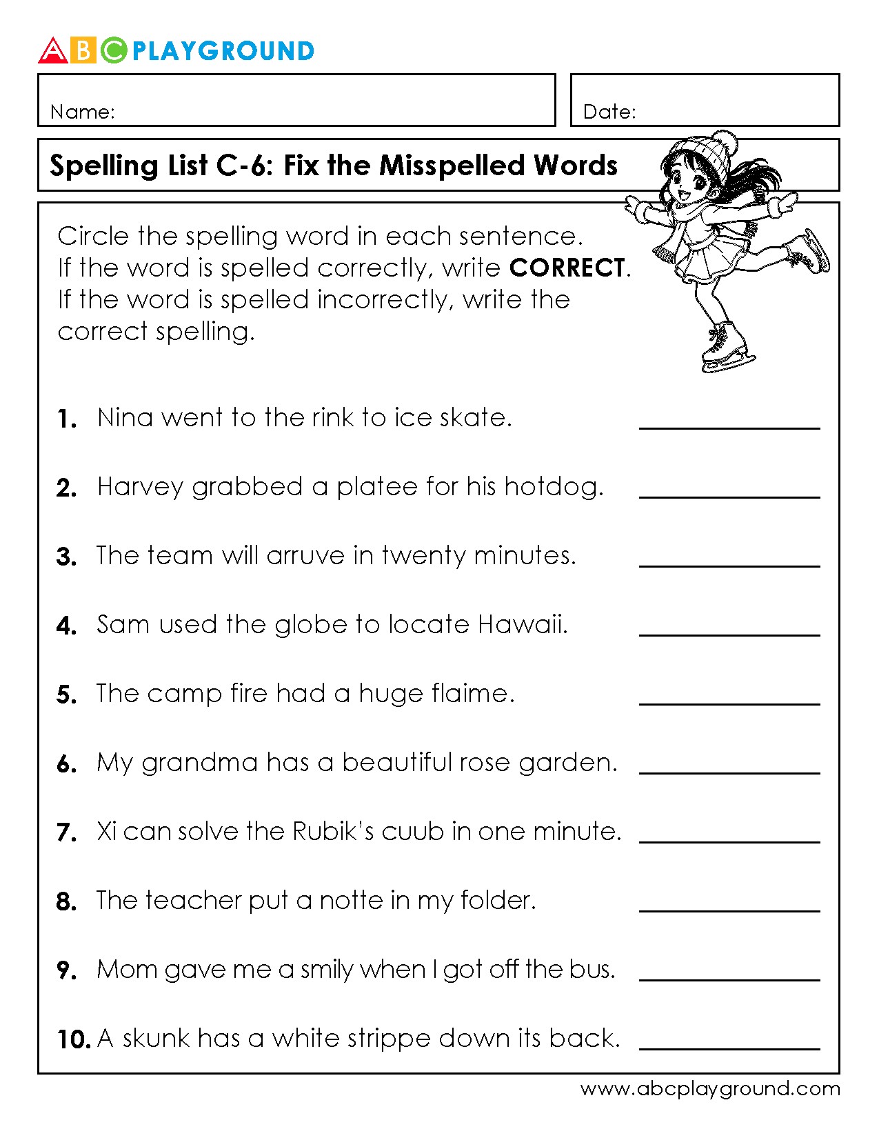 C6 Fix the Misspelled Words Spelling Practice Worksheet