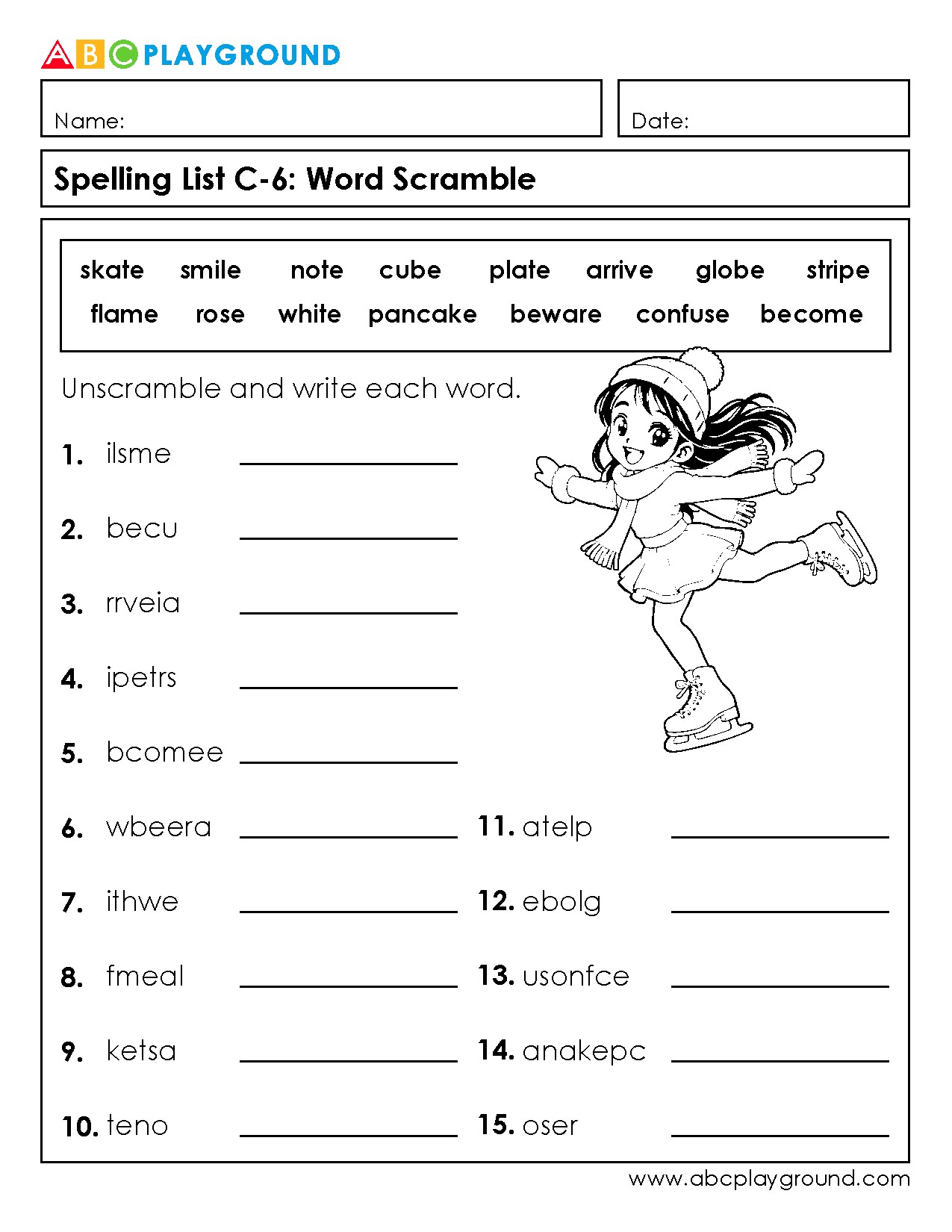 C6 Word Scramble Spelling Practice Worksheet