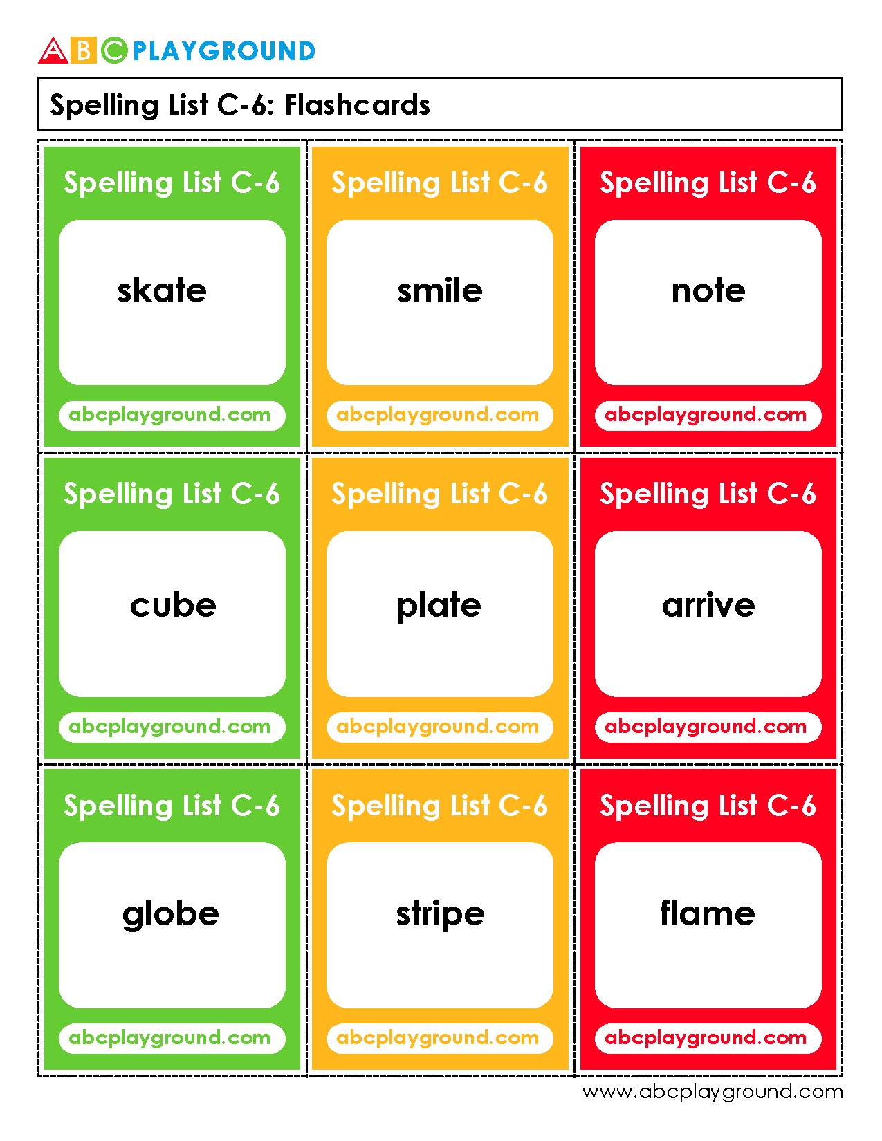 C6 Spelling List Flashcards for Vocabulary Practice