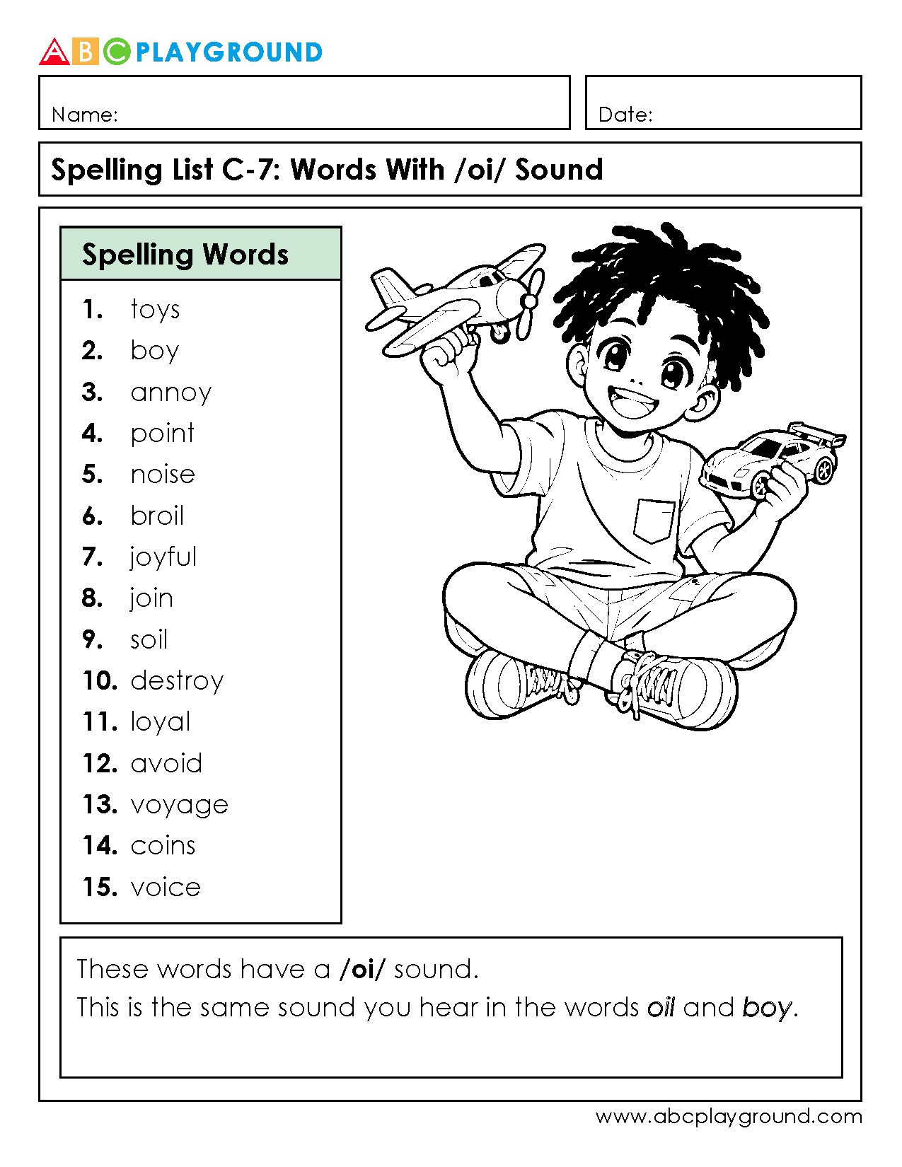 C7 Spelling List of Words with the /oi/ Sound