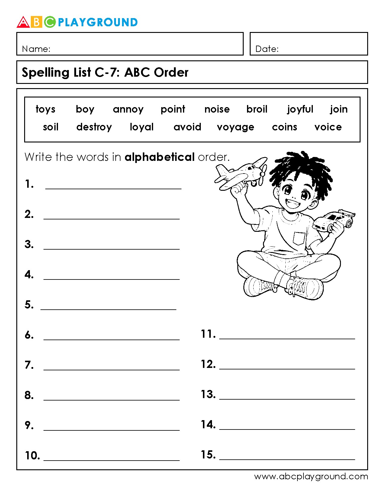 C7 Practice Alphabetical Order with Spelling Words Worksheet