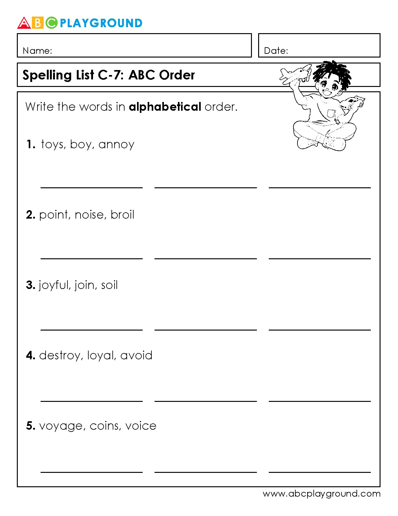 C7 Practice Alphabetical Order with Spelling Words