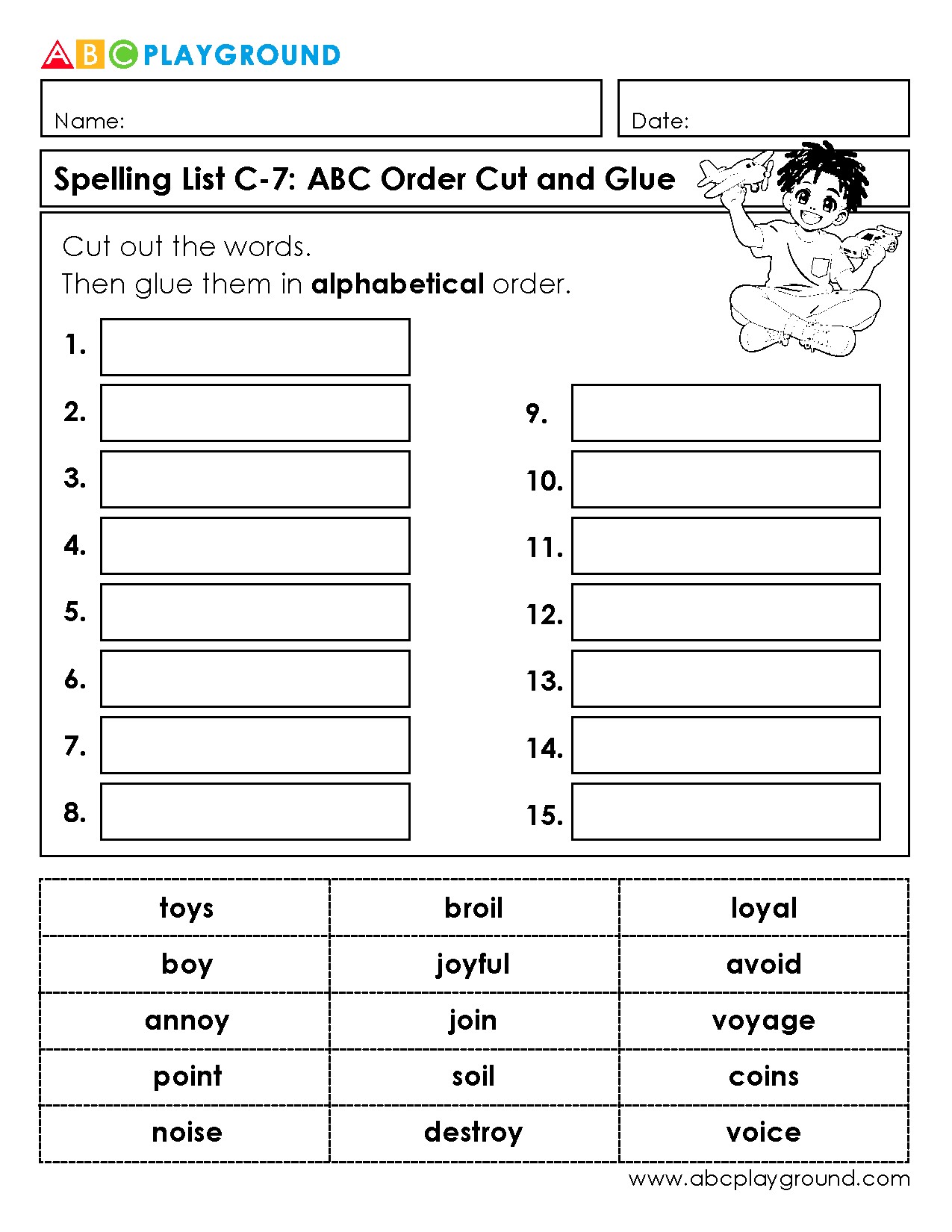 C7 ABC Order Cut and Glue Spelling Practice Worksheet