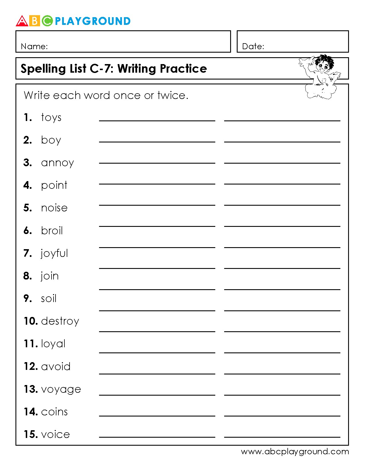 C7 Spelling List Writing Practice Worksheet