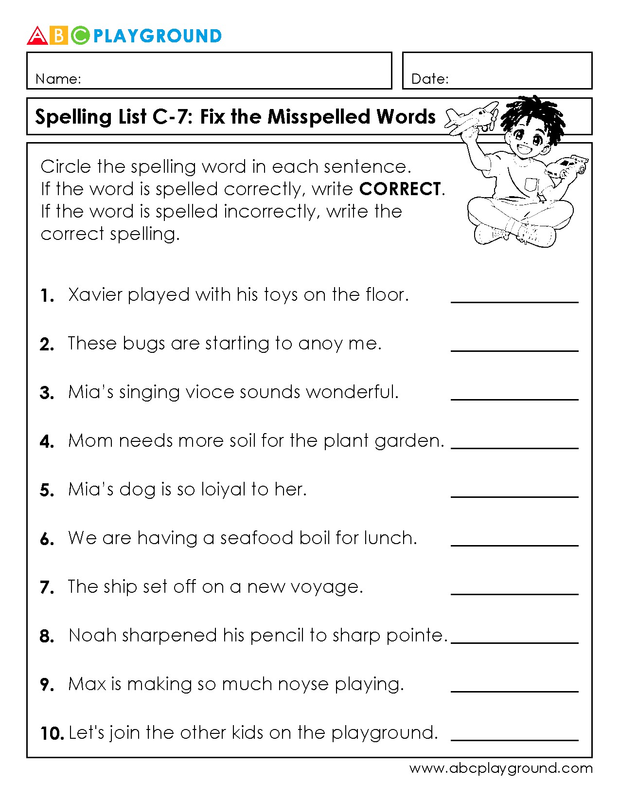 C7 Fix the Misspelled Words Spelling Worksheet